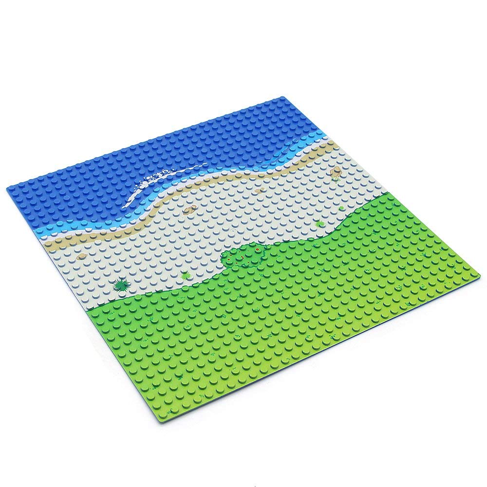 Feleph Classic Blue Baseplate for City Beach Road, Ocean Island Street Water Base Plate 10 x 10 Inches, Pirates Sea Toy Kit for Building Bricks