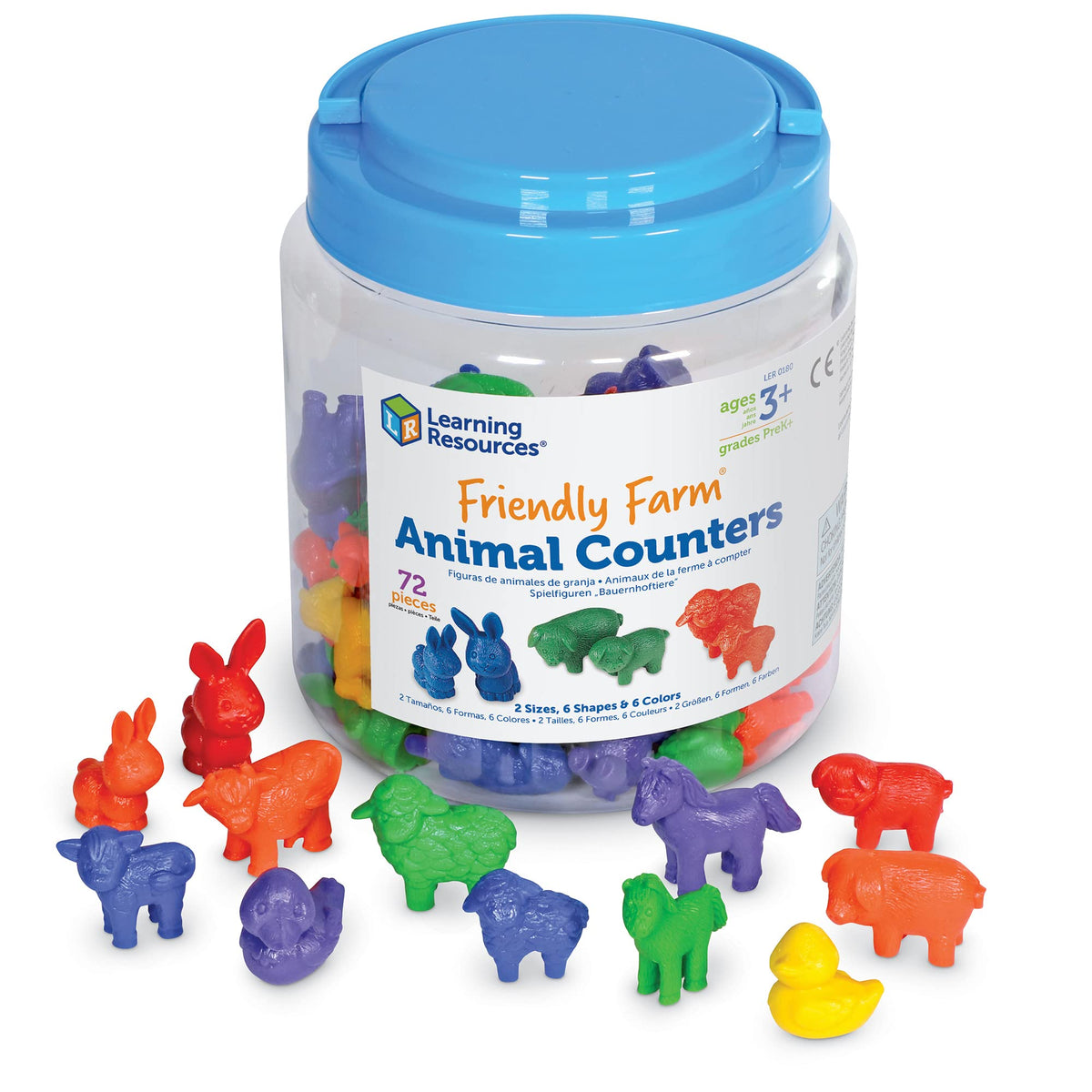 Learning Resources Friendly Farm Animal Counters - 72 Pieces, Ages 3+, Toddler Toys, Preschool Supplies, Classroom Desk Pets, Educational Counting