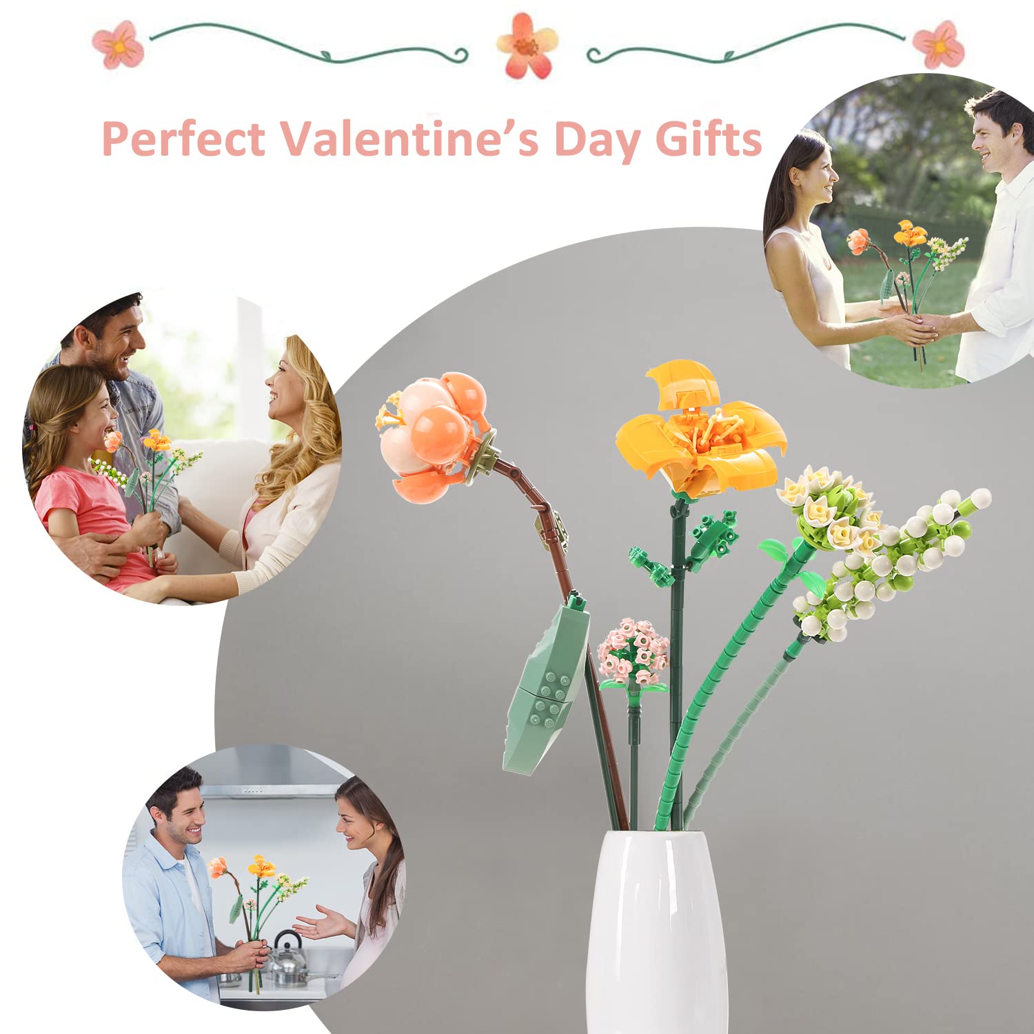 MEIEST Mini Building Blocks Flower Bouquet Plant Model Set,Creative DIY Artificial Flowers Botanical Collection Construction Bricks Toy for Kids