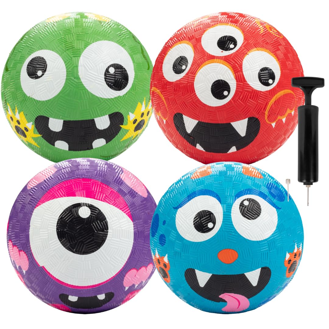 SCS Direct Gaga Ball Monster 5 in Playground Balls with Air Pump, 4 Pack