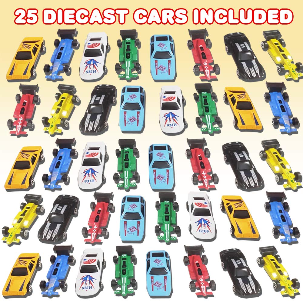 ArtCreativity 25 Pc-Diecast-Toy Car Set, Durable-Diecast-Mini Racers in Assorted Designs, Cool Birthday Party Favors for Kids, Goodie Bag Stuffers