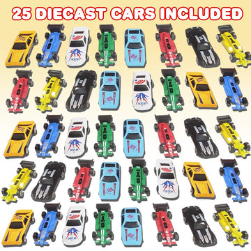 ArtCreativity 25 Pc-Diecast-Toy Car Set, Durable-Diecast-Mini Racers in Assorted Designs, Cool Birthday Party Favors for Kids, Goodie Bag Stuffers