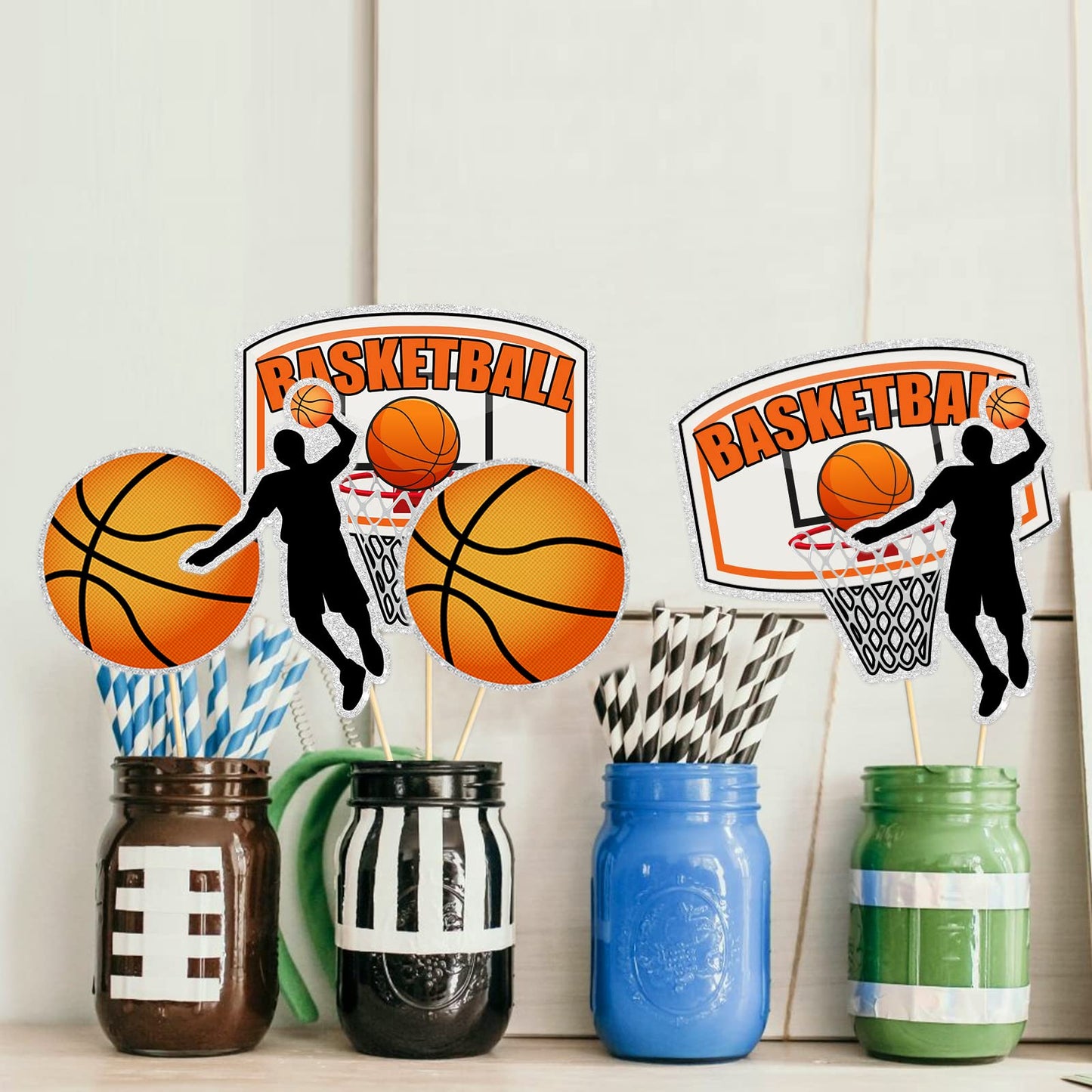 Basketball Party Centerpiece Sticks, Sport Theme - Baby Shower Table Toppers - Basketball Player Birthday Party Decorations Supplies - 15PCS
