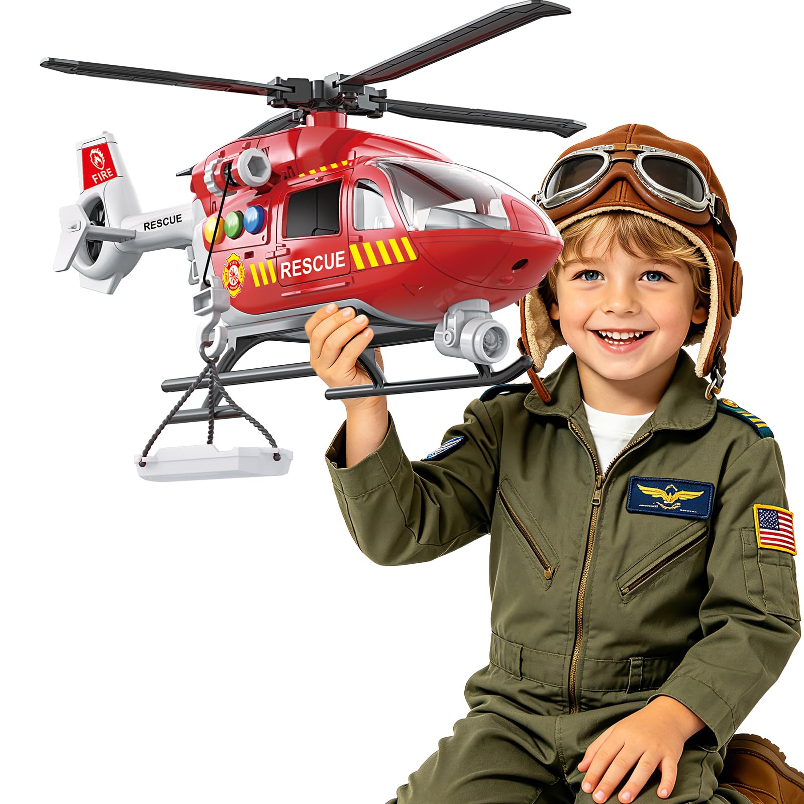 Ximoeo Helicopter Toys for Kids 3-5 with Light Up Sounds Large Fire Helicopter Police Toys Rescue Vehicles Toys Airplane for Toddler Boy Toys Birthday