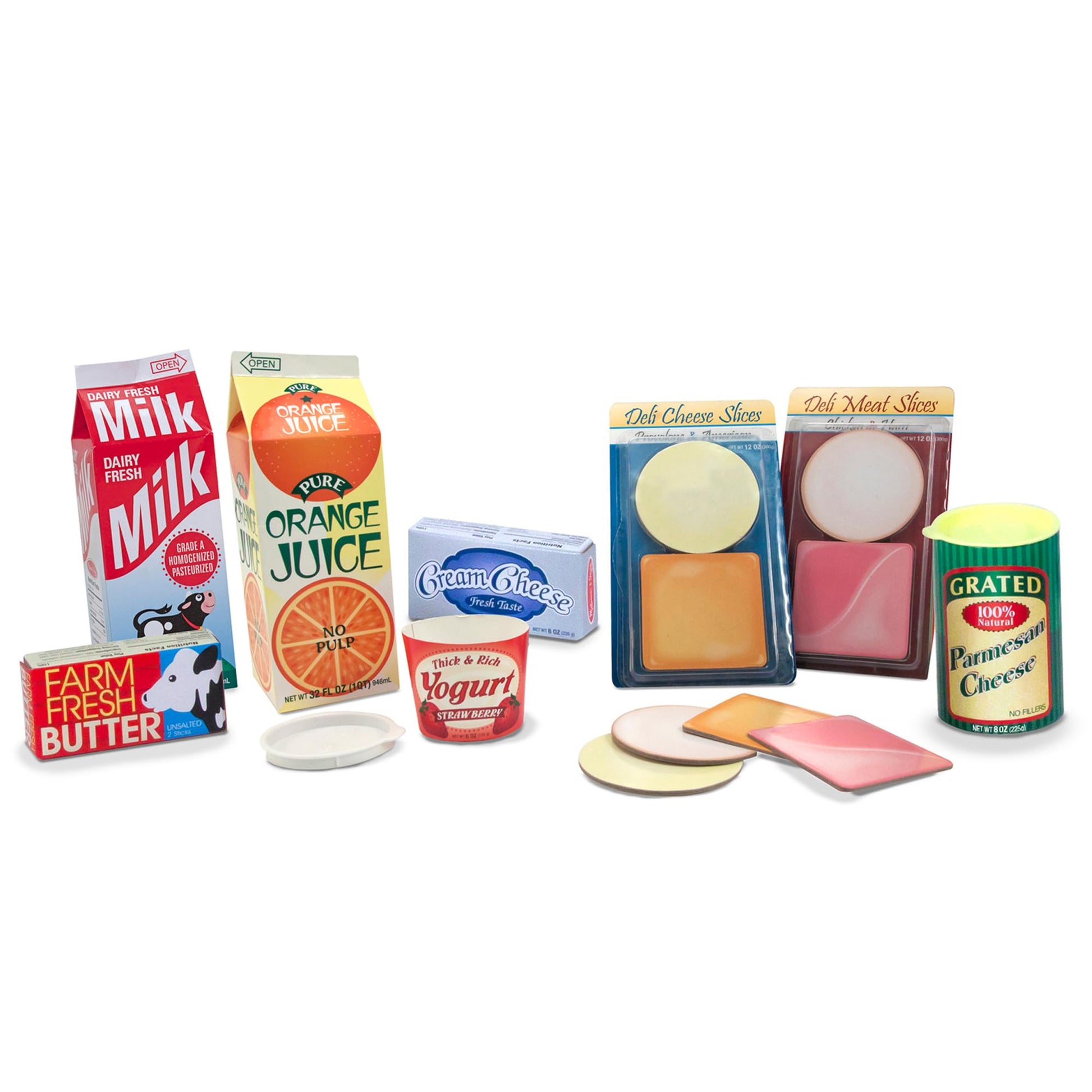 Melissa & Doug Fridge Fillers Grocery Play Food Cartons (8 Pieces) Wooden Toy Groceries, Pretend Play Food, Kitchen Accessories for Kids Ages 3+ - FSC