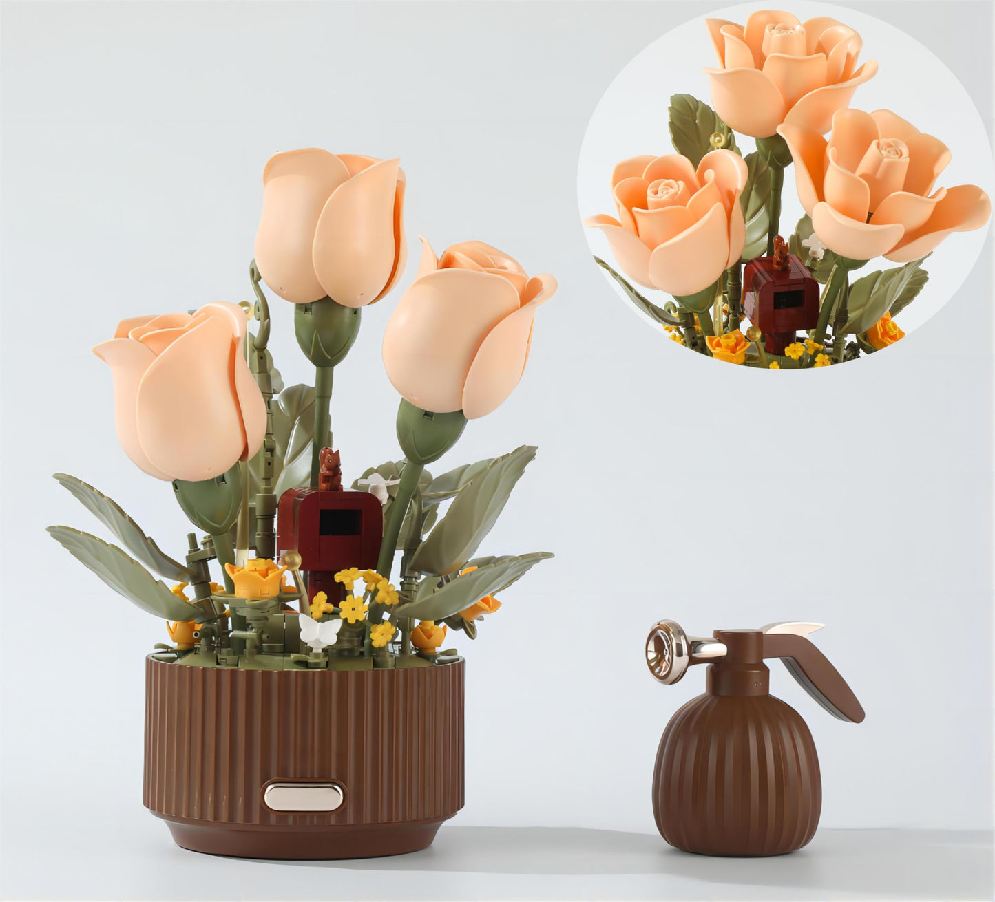 Yushinv Electric Flower Bouquet Building Set with Remote Control Spray-Bottle, 255 PCS,Original Music (Type :Symphony) Motorized Roses Flowers STEM