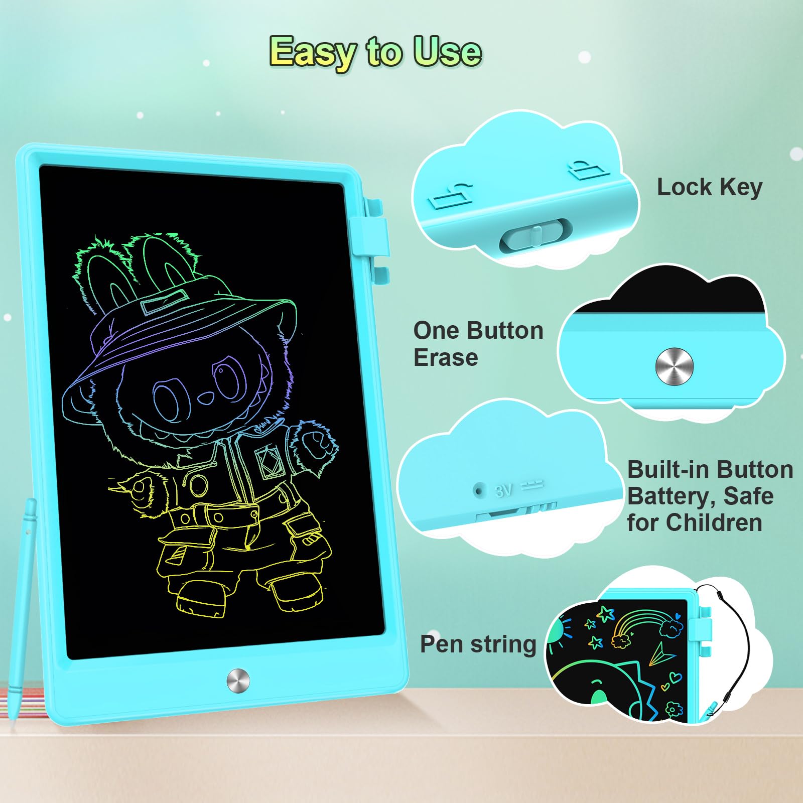 CHAFEGY 10.5 Inch LCD Writing Tablet for Kids, Colorful Toddler Doodle Board - Erasable Drawing Pad, Educational Learning Toy for Ages 3-8