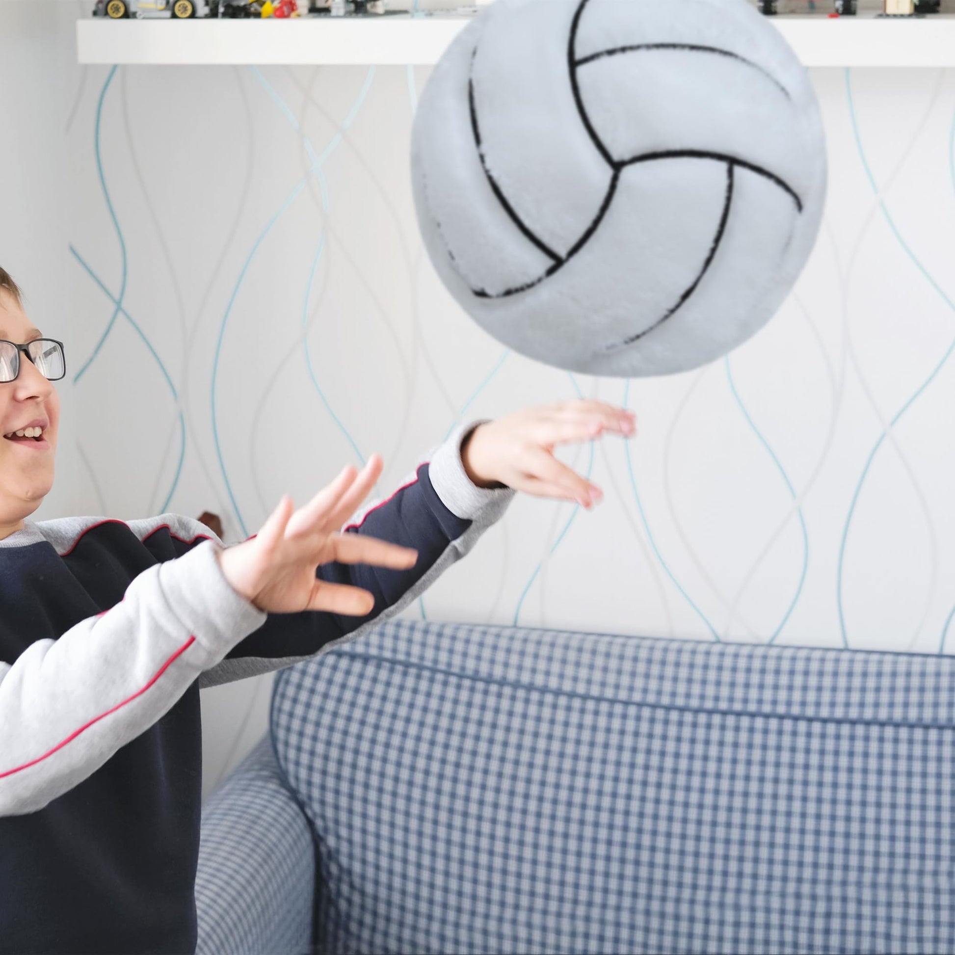 CHORONMO Volleyball Plush Pillow - Fluffy Stuffed Sports Toy Gift for Kids, Durable Sofa Throw Pillow for Bedroom Home Decor