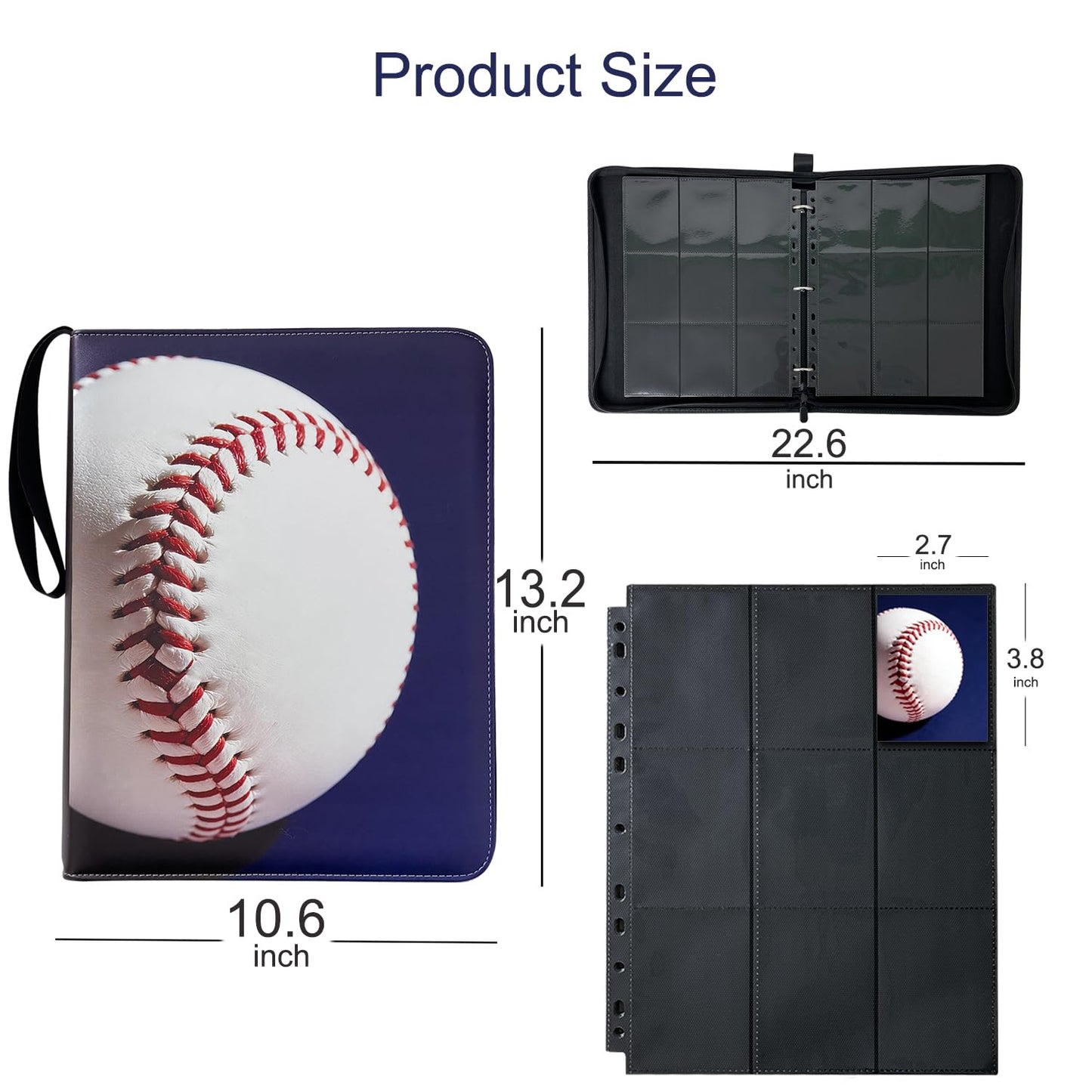 900 Pockets Baseball Card Binder with Premium Black Pages & Sleeves - Trading Card Holder Album Storage Protector for Collectors, Boys & Girls Gift