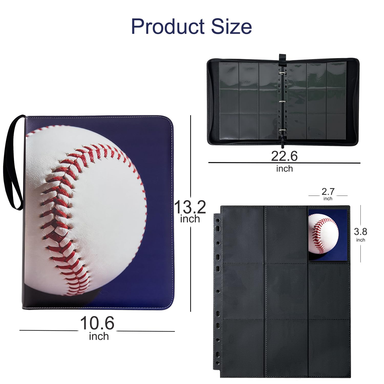 900 Pockets Baseball Card Binder with Premium Black Pages & Sleeves - Trading Card Holder Album Storage Protector for Collectors, Boys & Girls Gift