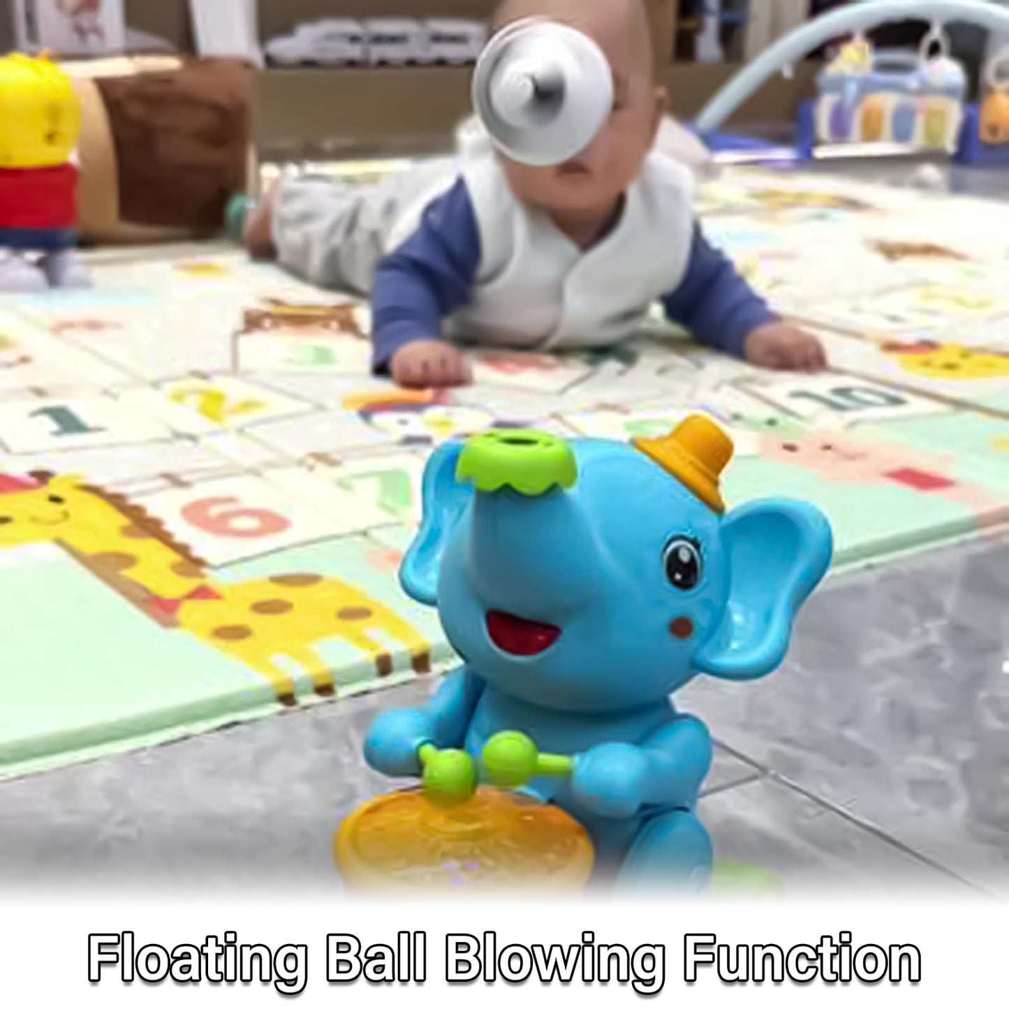 Billowvolve Musical Walking Elephant Drummer Toy Multifunctional Drumming Car Blow Floating Ball Tricycle Children's Drum with LED Lights