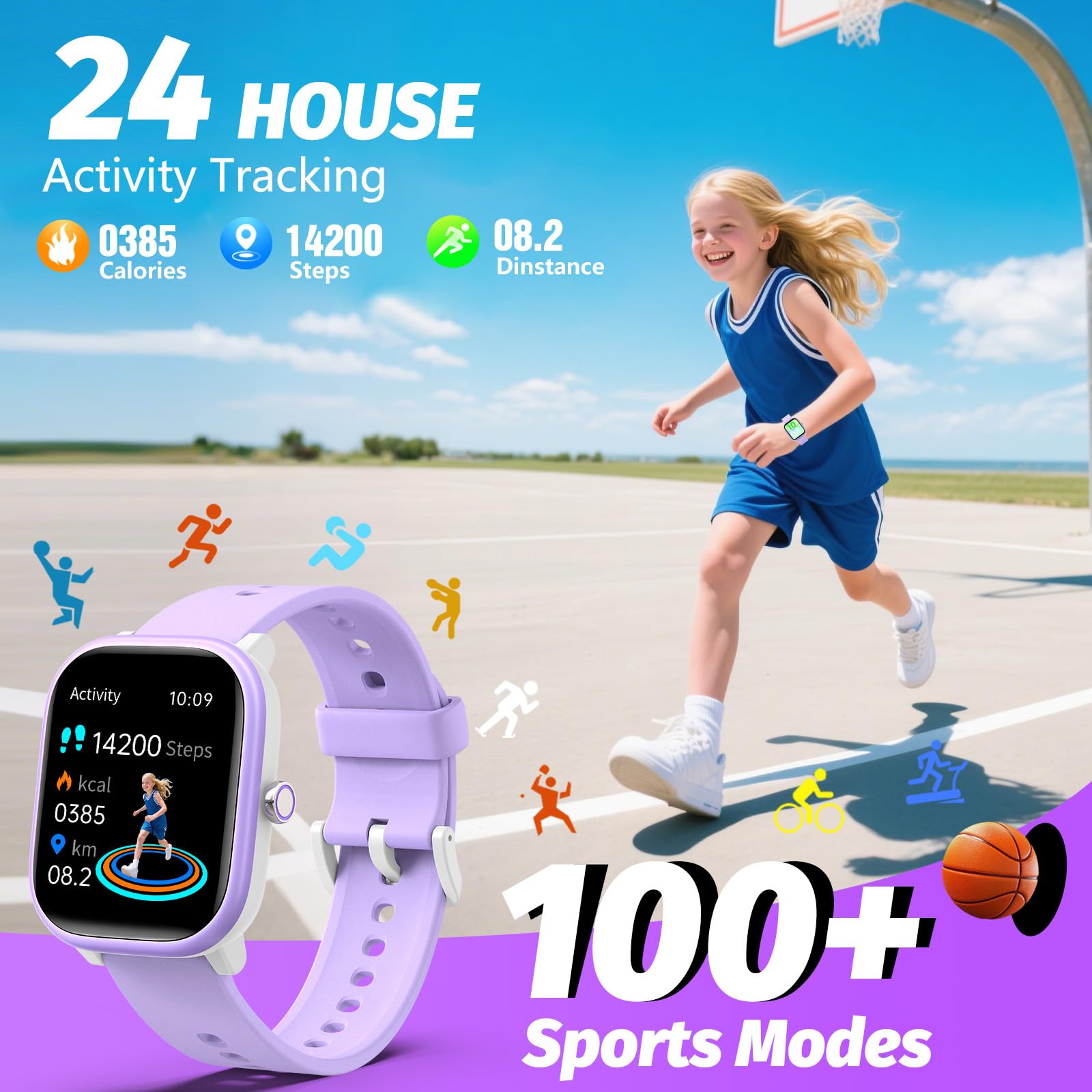 Kids Wach for Girls Boys 6-15 Year Old - Smart Watch for Kids 1.8" Fitness Tracker,No Phone needed,Pedometer Sleep Monitor Heart Rate