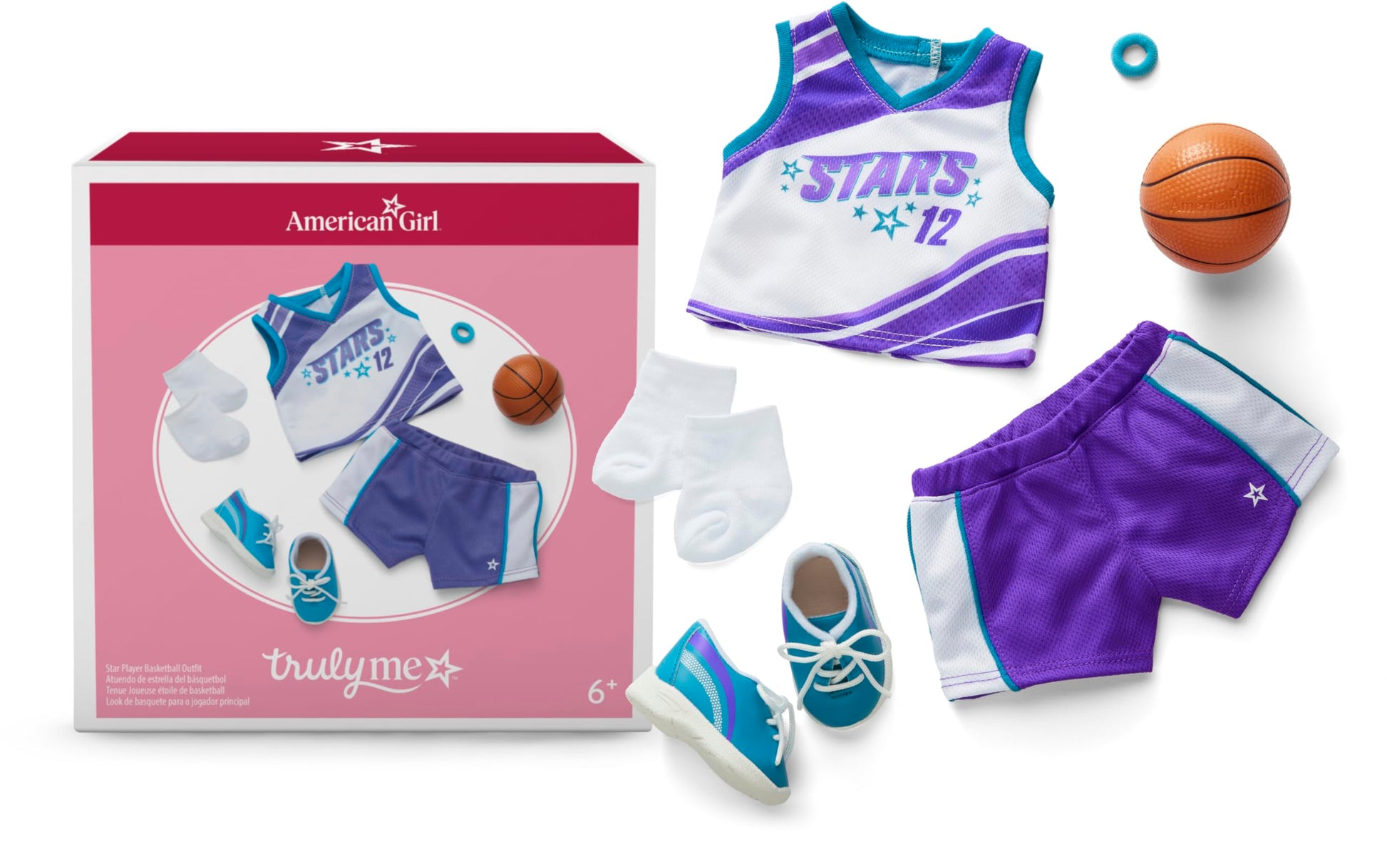 American Girl, Truly Me, Star Player Basketball Outfit, Doll Clothes, for 18-inch Dolls, 6pcs, Ages 6+