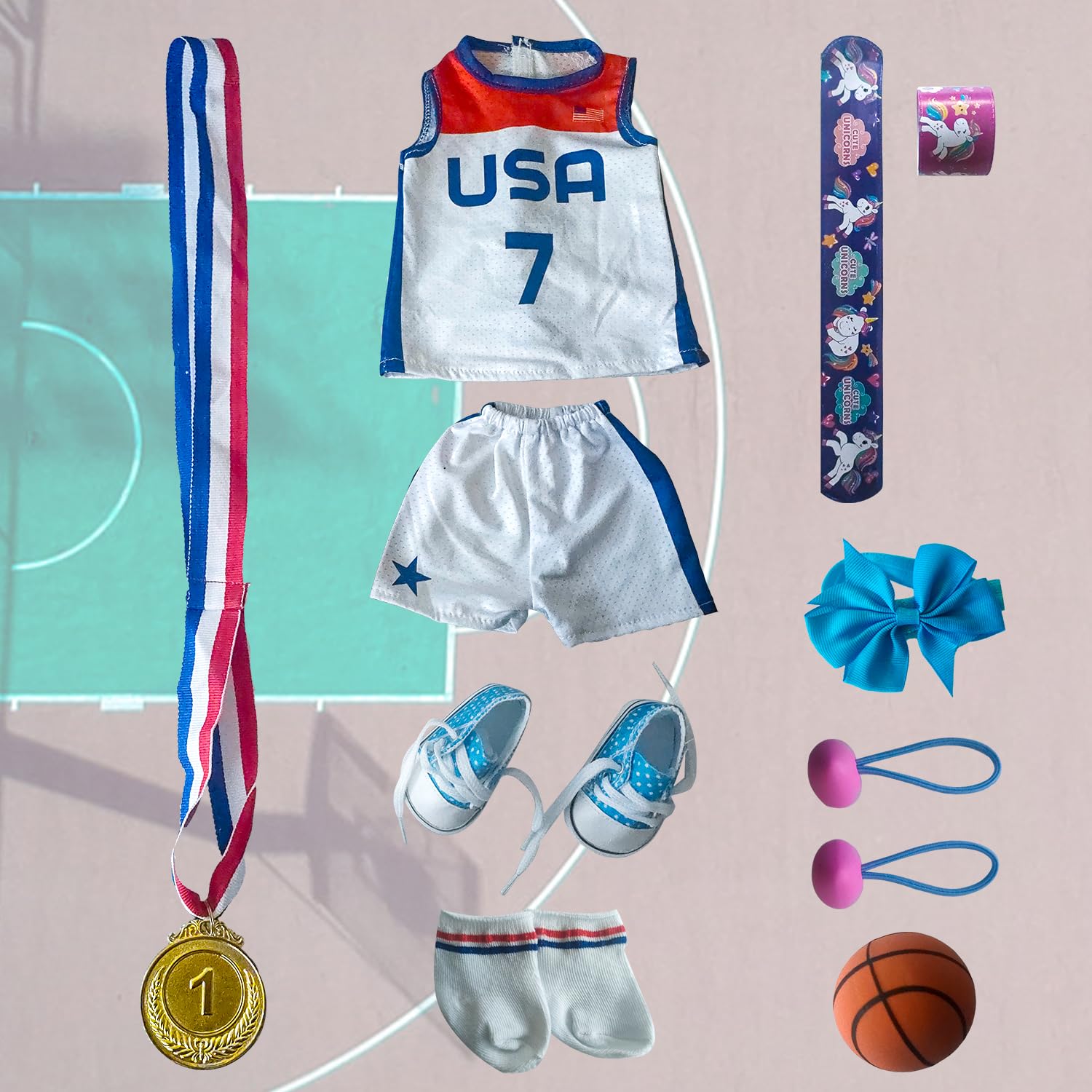 Wenzhuo Basketball Sports Dolls Clothes set-18 inch Doll Closet Accessories-Doll Tops, Short Sleeves, Headbands, Socks, Shoes, Rackets, etc-Children's