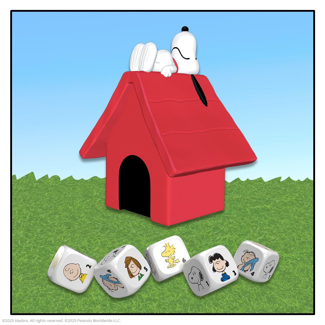 YAHTZEE: Peanuts Edition, Exclusive Snoopy’s Doghouse Cup, Roll The Dice with Charlie Brown, Woodstock & The Peanuts Gang, Dice Rolling Game with a