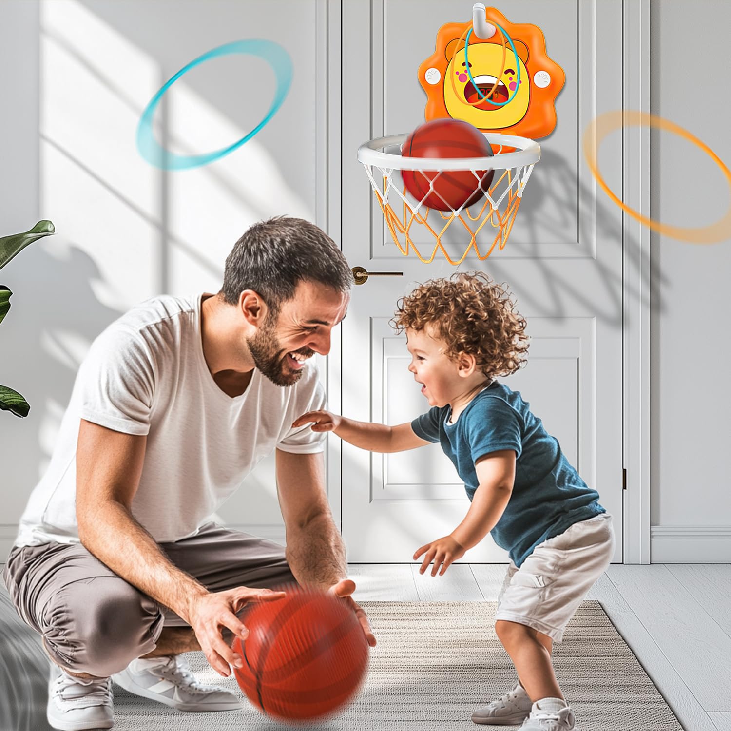 Kids Indoor Basketball Hoop Set with Scoreboard - Portable Height Adjustable Suction Cup Basketball Hoop for Door & Wall with 2 Balls - Toys