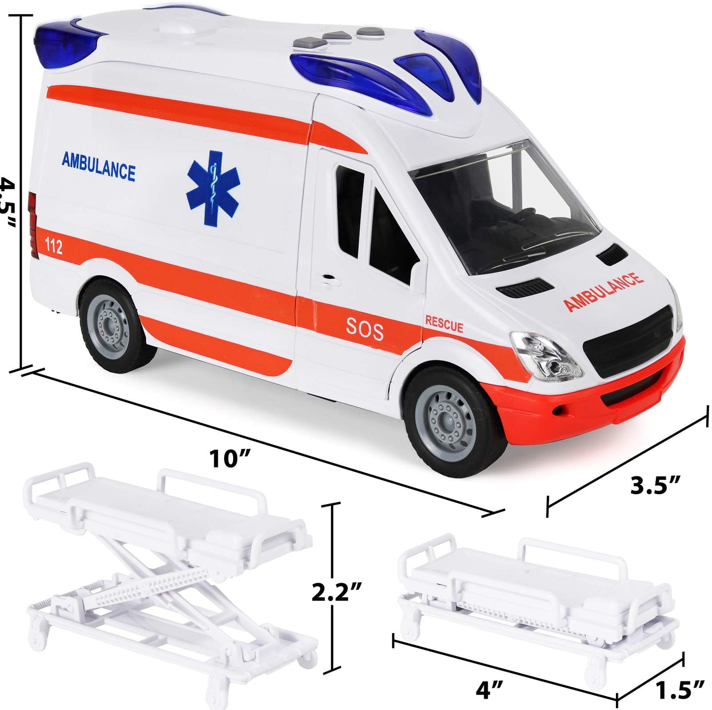 Kiddie Play Ambulance Toy Car with Lights, Sound & Stretcher