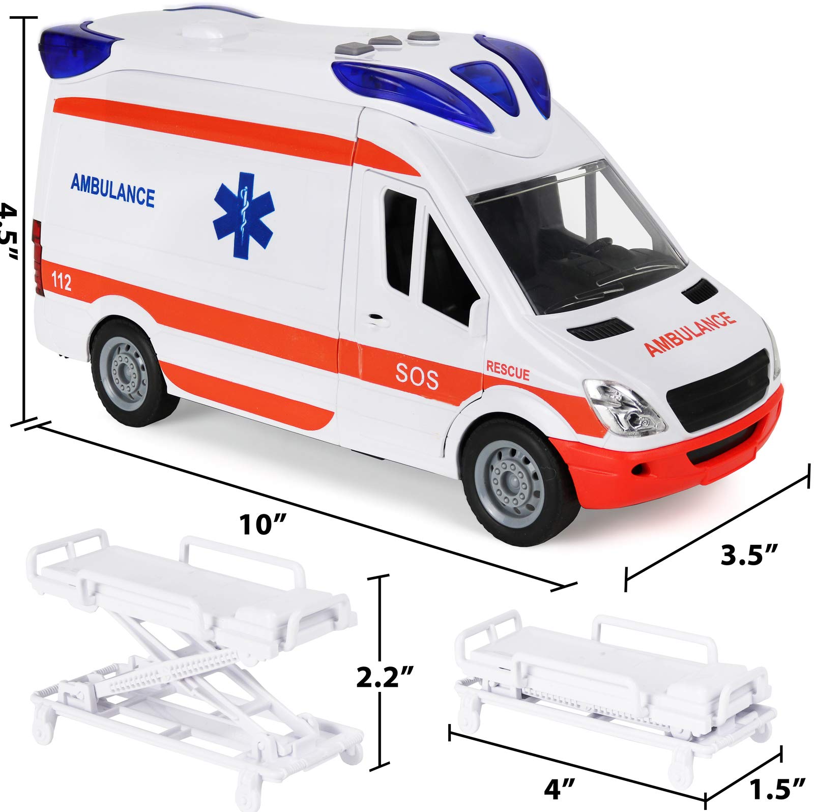 Kiddie Play Ambulance Toy Car with Lights, Sound & Stretcher
