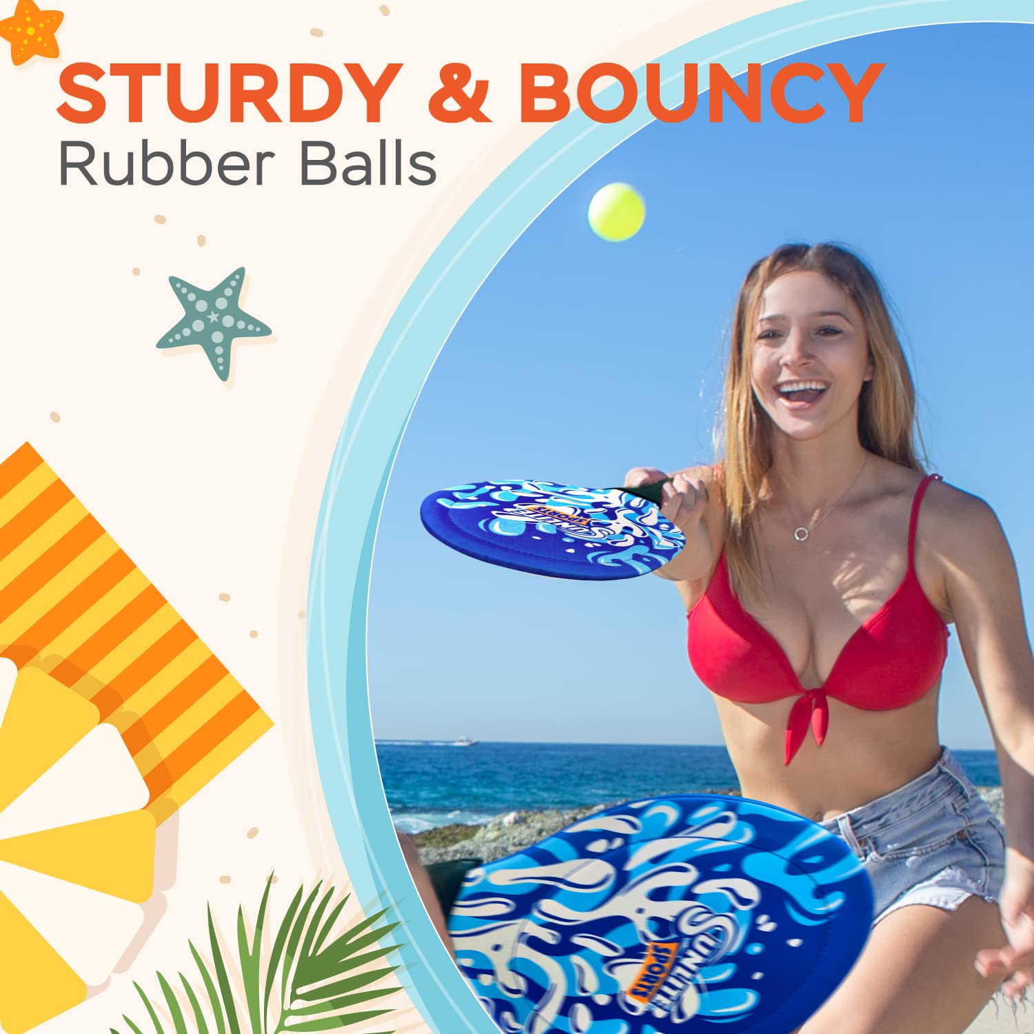 Sunlite Sports Beach Paddle Game Set, 2 Paddles and 2 2 Balls, Perfect for Backyard Fun or Outdoor or Beach or Lawn., Blue