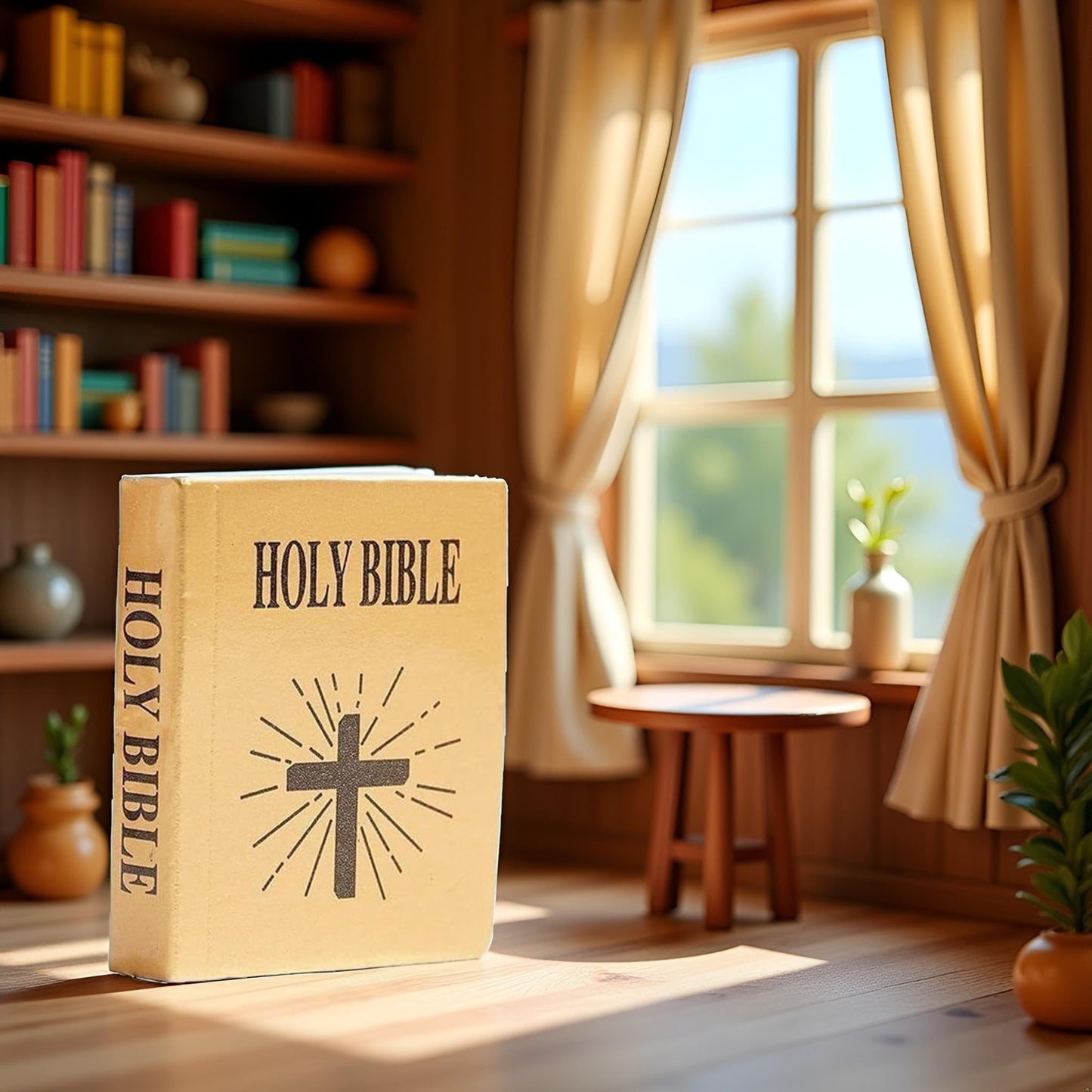 GANPUB Brown Mini Bible Pocket Book 1/12 Dollhouse Miniature Book Bookshelf Bedroom Library Accessories Dollhouse Accessories