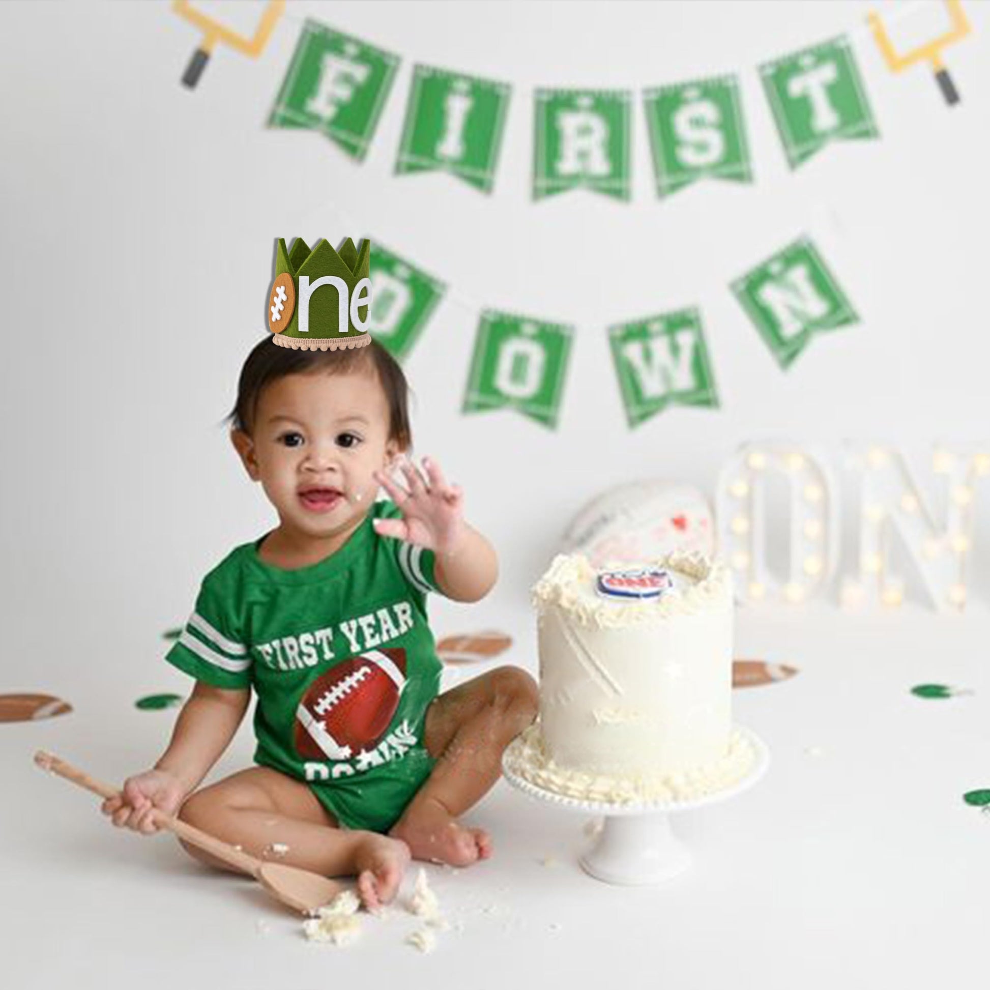 VANGNING Football 1st Birthday Crown Hat, One Year Down Party Hat, Our Little Rookie Football Outfit