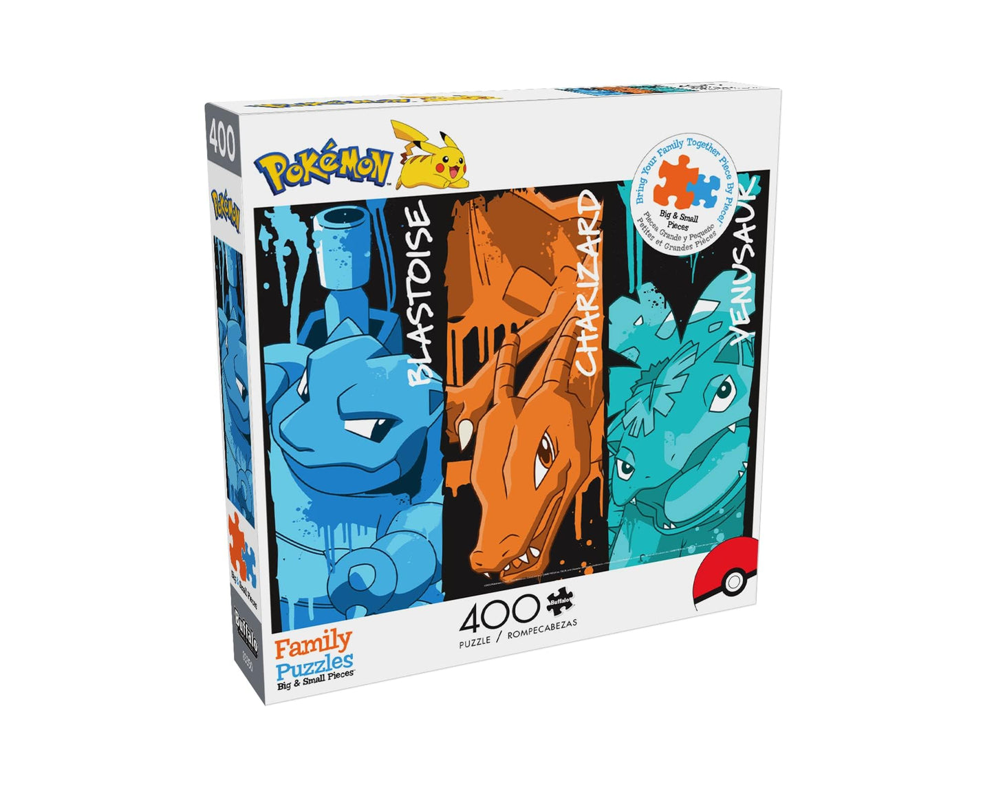 Buffalo Games - Pokemon - Blastoise, Charizard, and Venusaur Graffiti - 400 Piece Jigsaw Puzzle for Families - Precision-Cut Pieces, Beautiful Artwork