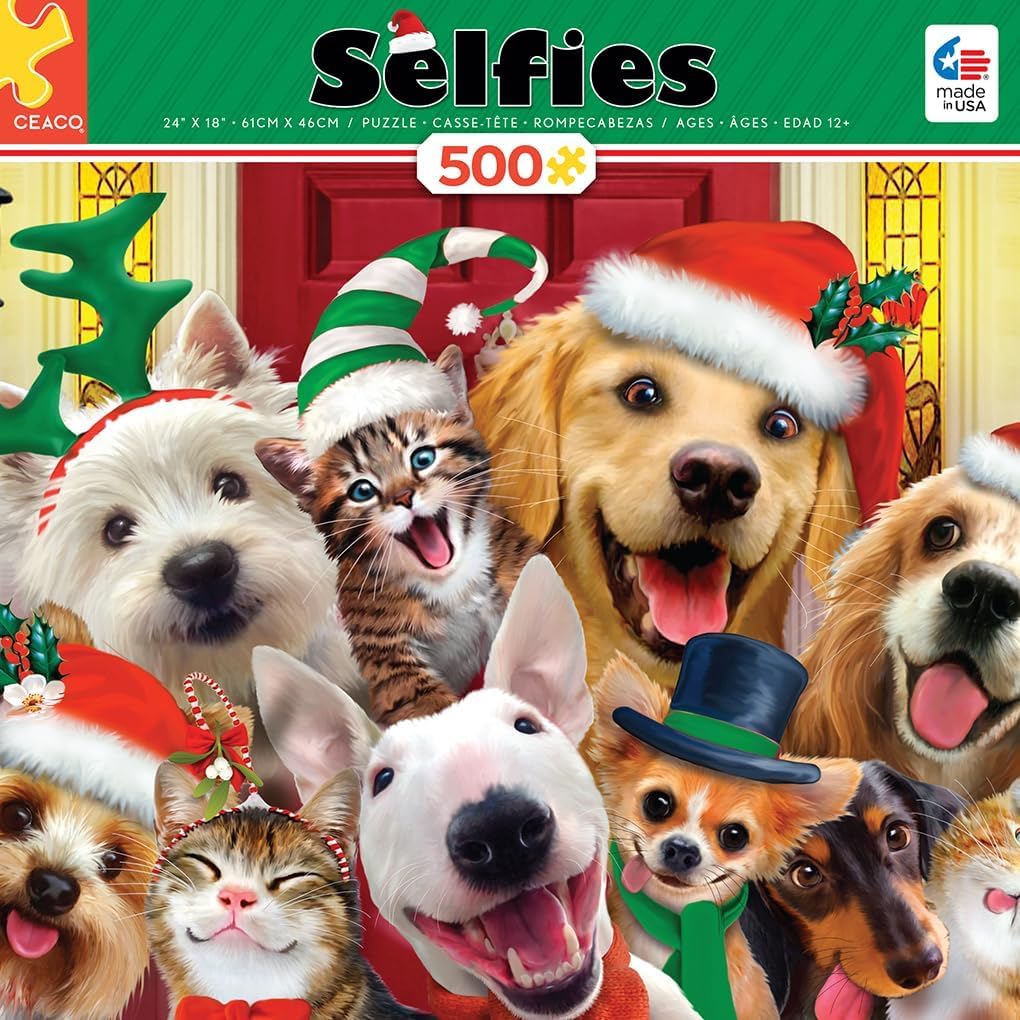 Ceaco - Selfies Holiday Dogs - 500 Piece Jigsaw Puzzle for Adults