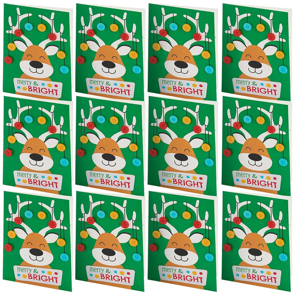 Fun Express Reindeer Button Christmas Card Craft Kit - Craft Kits - 12 Pieces