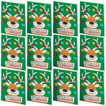 Fun Express Reindeer Button Christmas Card Craft Kit - Craft Kits - 12 Pieces