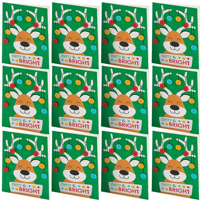 Fun Express Reindeer Button Christmas Card Craft Kit - Craft Kits - 12 Pieces