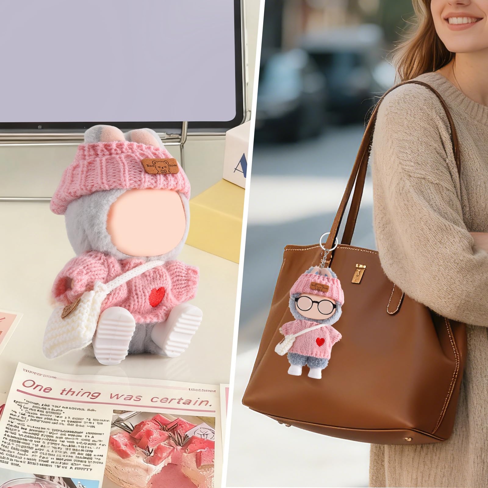 Ciunura Doll Clothing for Labubu, Premium Outfits for Labubu Dressing up, Handcrafted Crochet Doll Accessories for Labubu with Sweater, Hat, Glasses