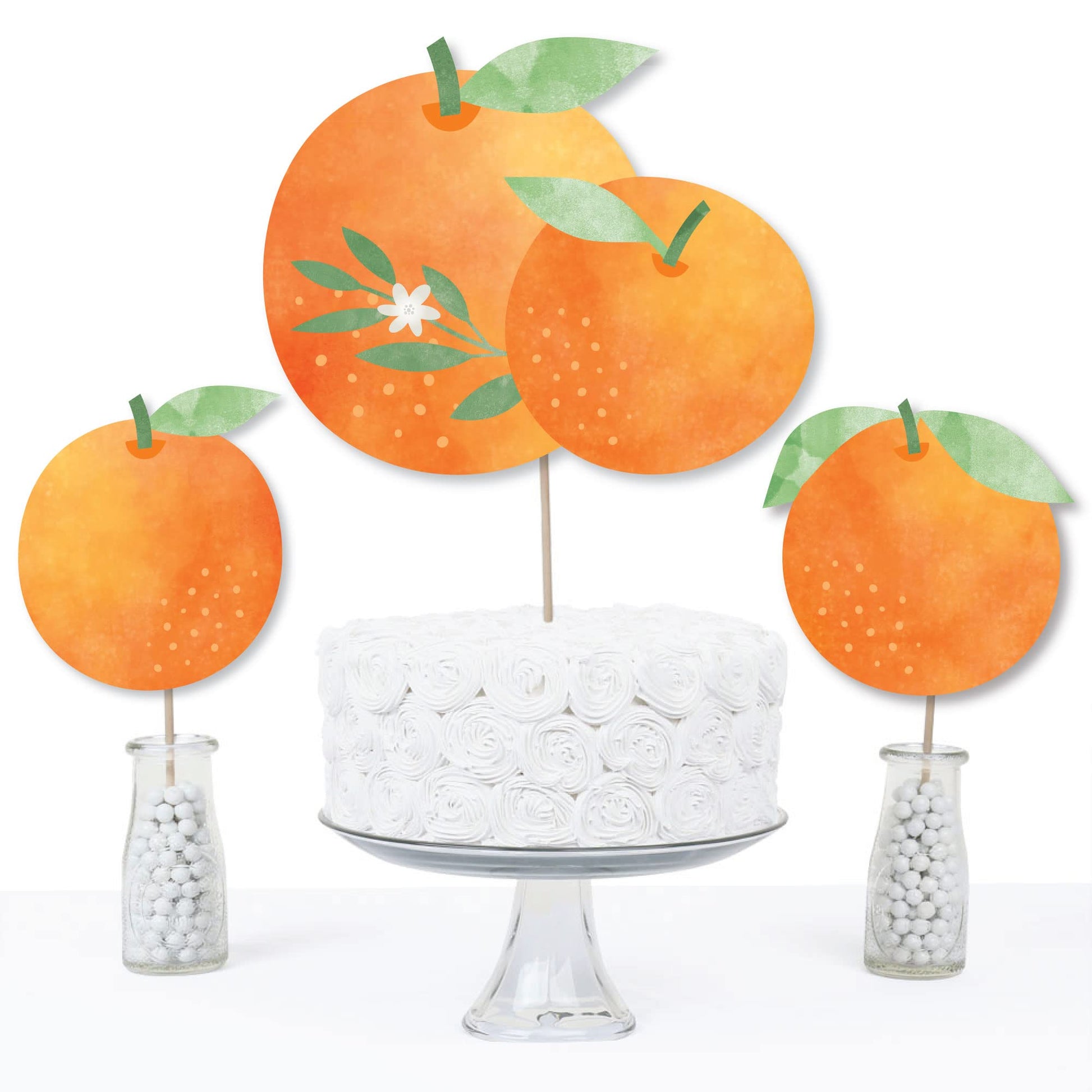 Big Dot of Happiness Little Cutie Clementine - Orange Citrus Baby Shower or Birthday Party Centerpiece Sticks - Table Toppers - Set of 15