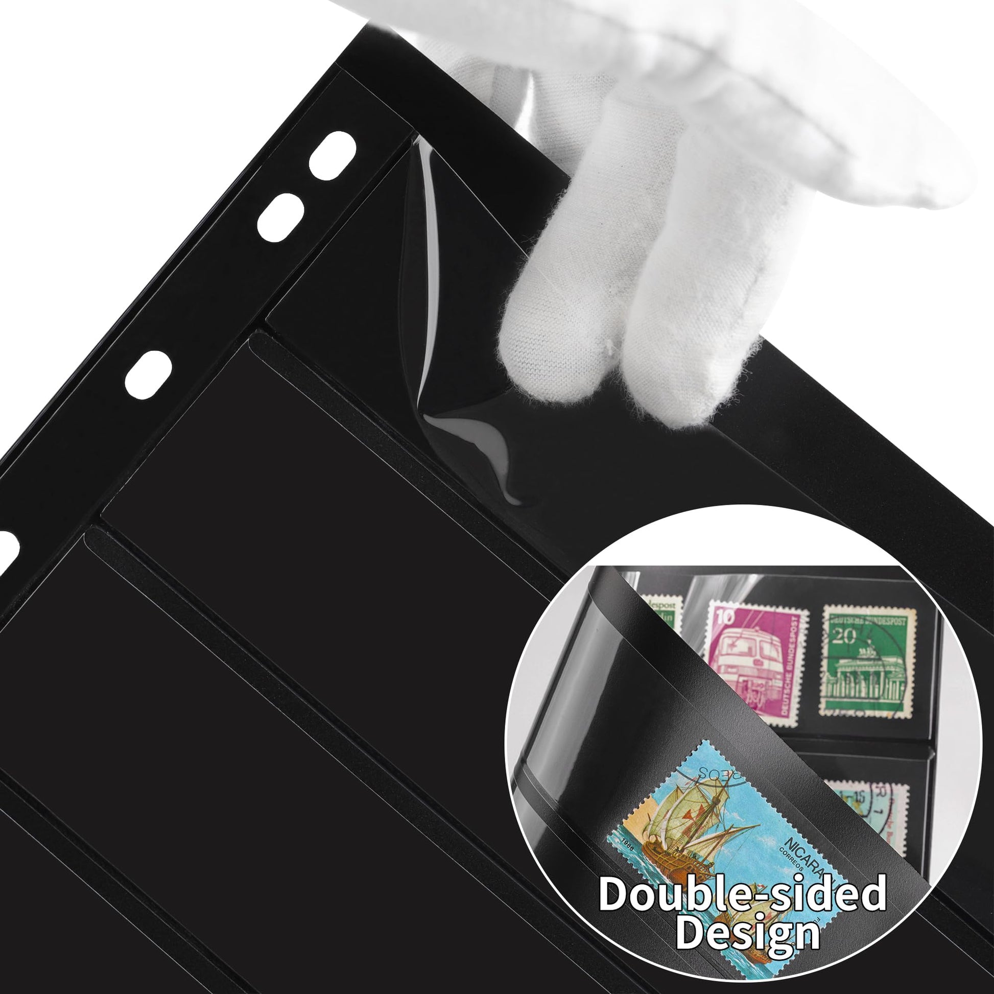 10 Sheets 20 Pages Postage Stamp Album Pages, 7 Pockets 7.7X 1.35in Stamp Collection Inserts, 9 Hole Standard Stamp Collecting Album Sleeves for Stamp