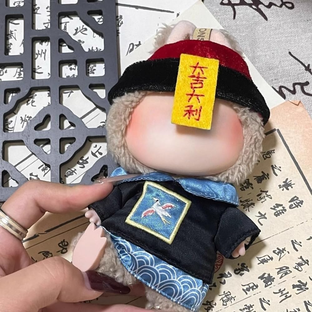 Clothes for Labubu Halloween Zombie Outfit 2-Piece Set - Cute Glossy Jumpsuit & Hat for 17cm Dolls(No Doll) (Style A)