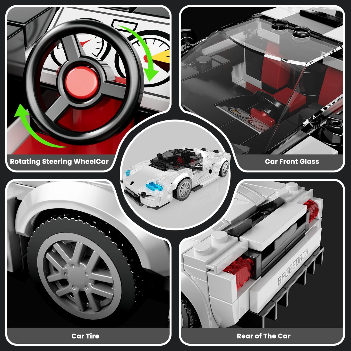Mould King Car Model Building Kit with Acrylic Display Case, 388 PCS Toy