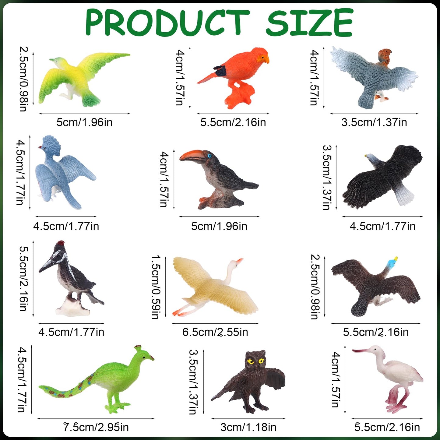 Warmshine 24 Pcs Realistic Bird Animals Figurines Mini Bird Figures Model Eagle Parrot Robin Owl Plastic Birds Figures Fairy Garden Accessories