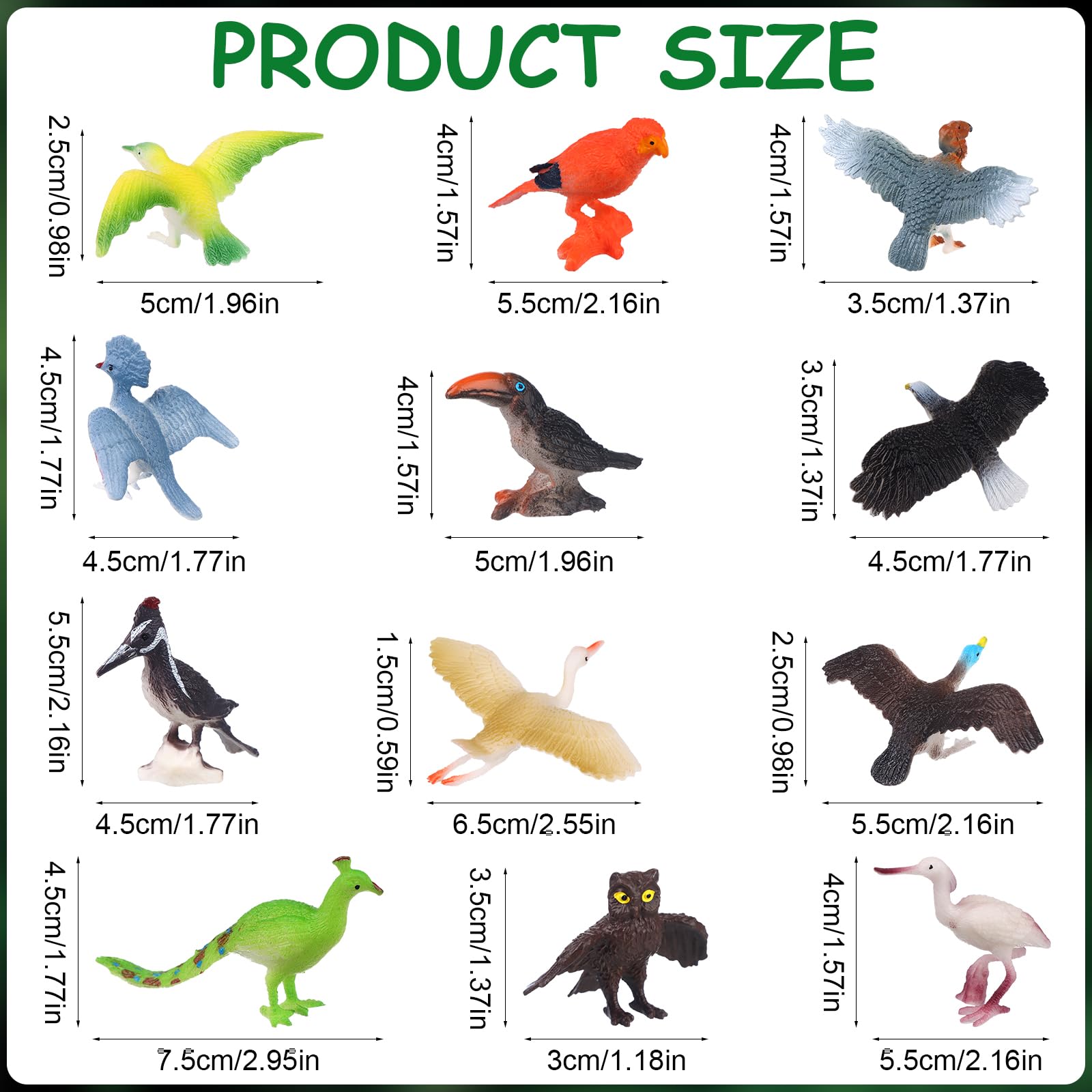 Warmshine 24 Pcs Realistic Bird Animals Figurines Mini Bird Figures Model Eagle Parrot Robin Owl Plastic Birds Figures Fairy Garden Accessories