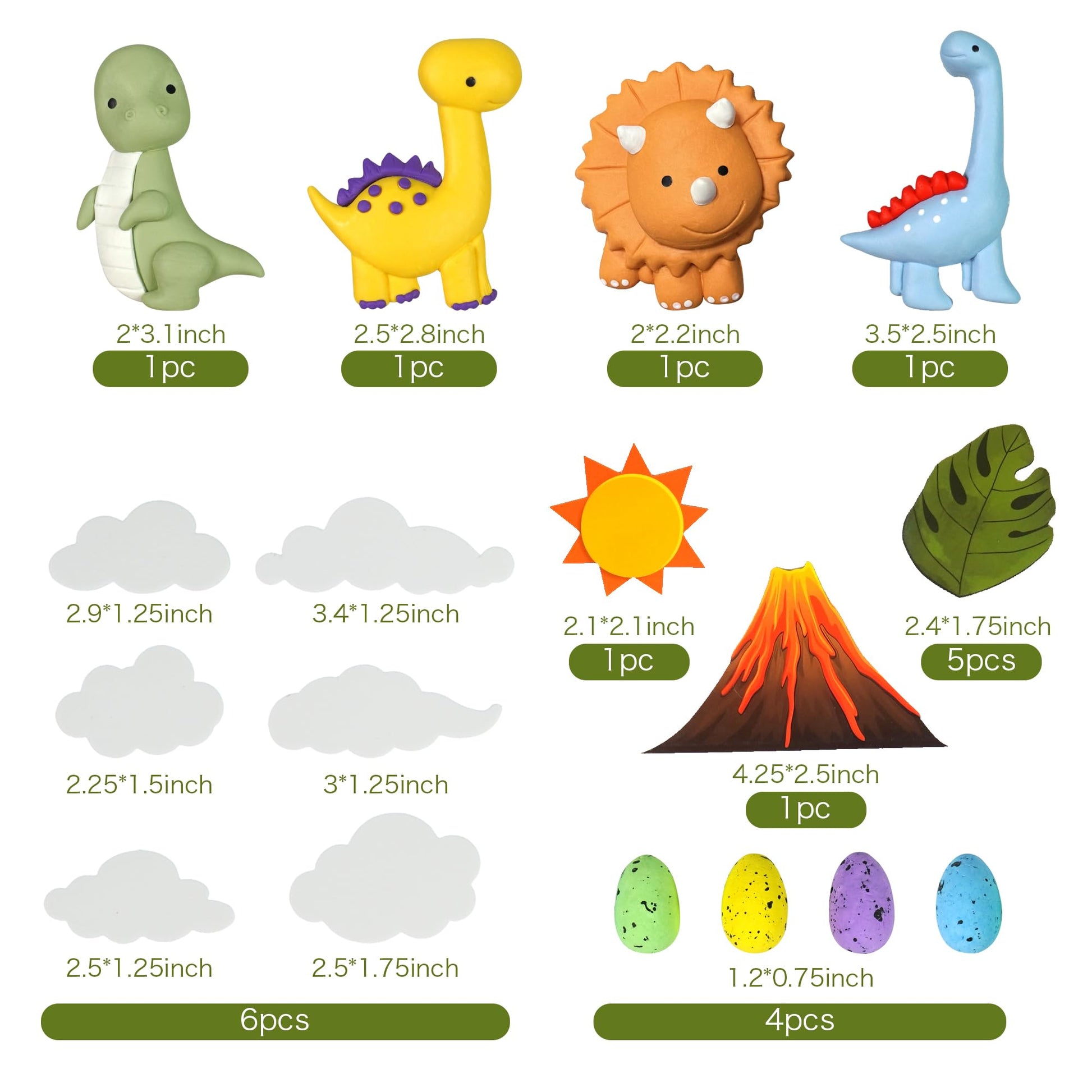 Clay Dinosaur Cake Toppers Dinosaur Egg Volcano Cake Decorations for Boy Girl Kid Dinosaur Theme Birthday