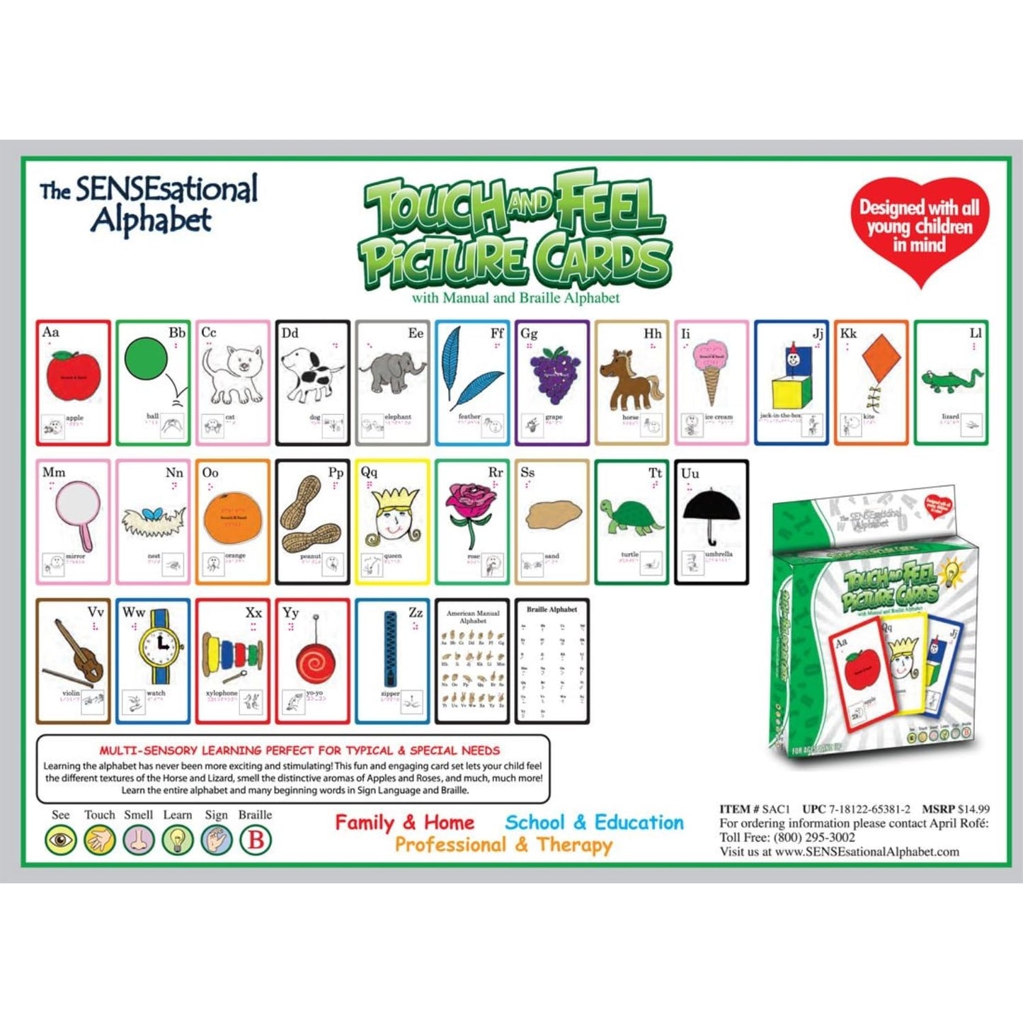 The Sensesational Alphabet Touch and Feel Flash Cards for 1 Year Old and Above - Multi-Sensory Cards for Toddlers and Kids with Braille and ASL