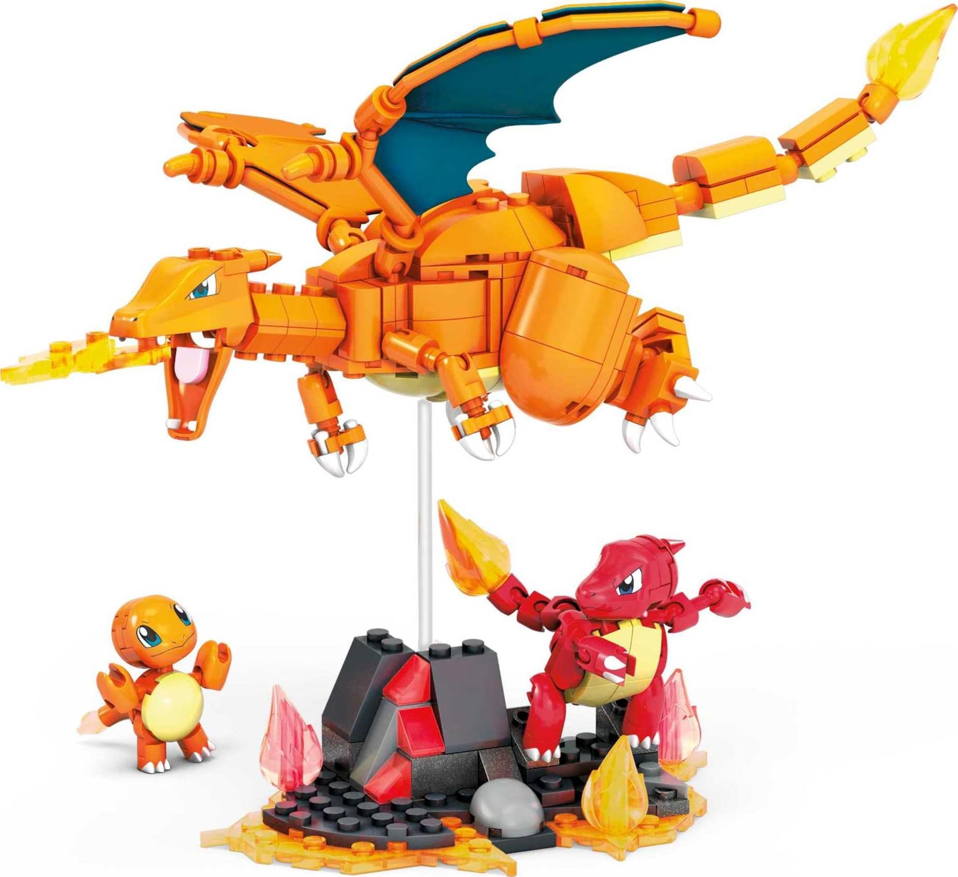 MEGA Pokémon Action Figure Building Toys for Kids, Charmander Evolution Set with 313 Pieces, 3 Poseable Characters, Charmeleon and Charizard