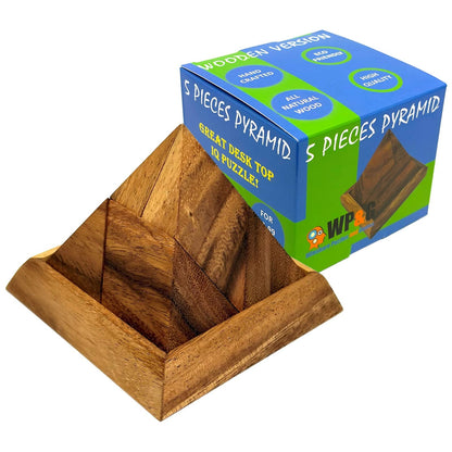 Triangle Pyramid 5 Pieces 3D Wooden IQ Brain Teaser Puzzle