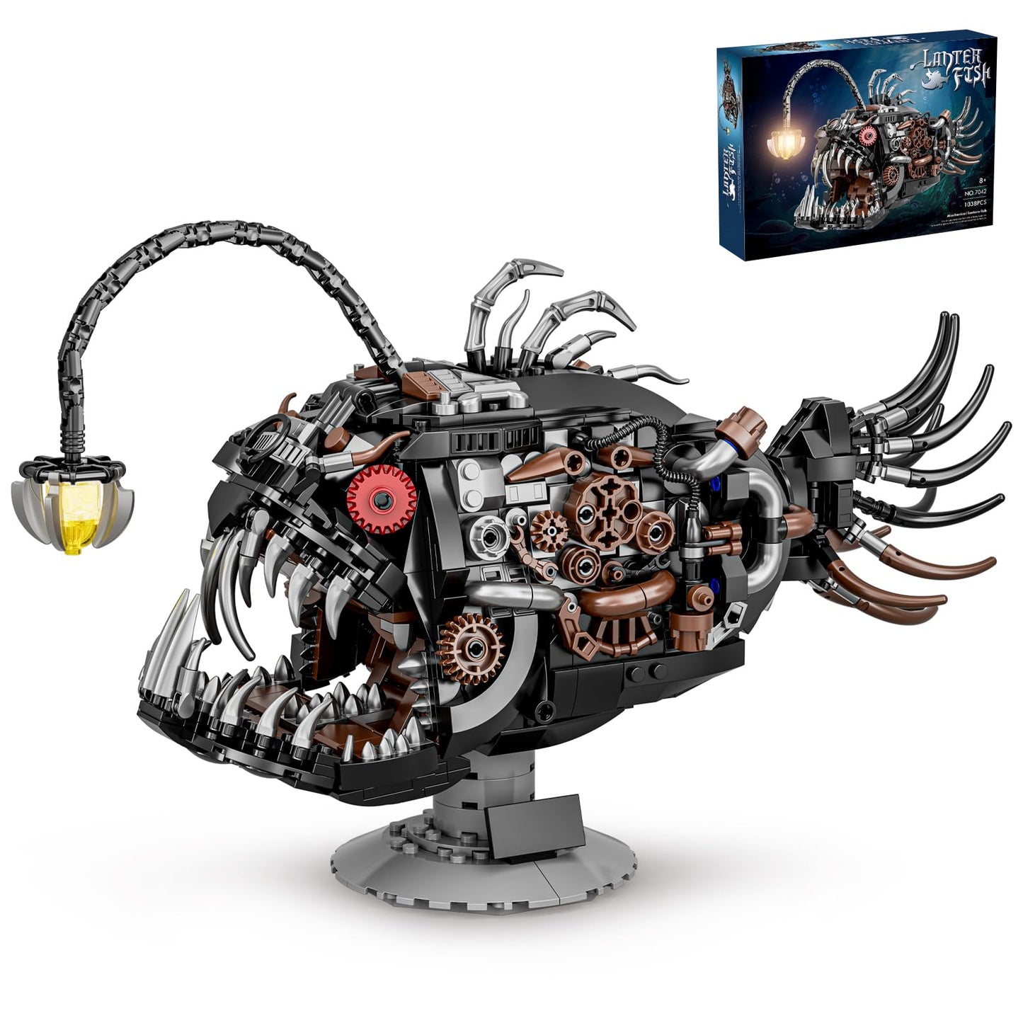 HJPLPXH Mechanical Lantern Fish Building Set,Sea Animal Building Block Toy,Home Decor Gift for for Adults and Kids 1038PCS