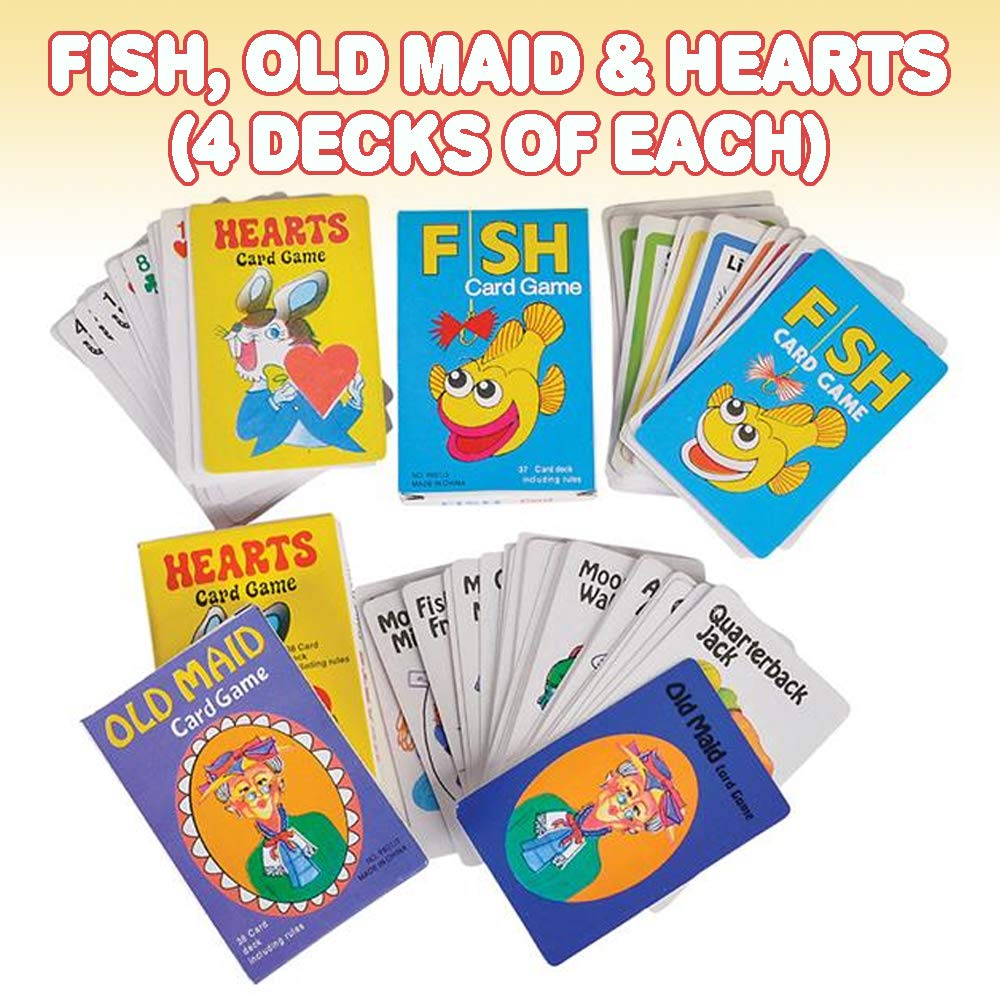 Gamie Kids Card Games 12-Pack - Classic Deck of Cards Including Go Fish, Old Maid, and Hearts - Fun and Educational Kids' Playing Cards Set - Ideal