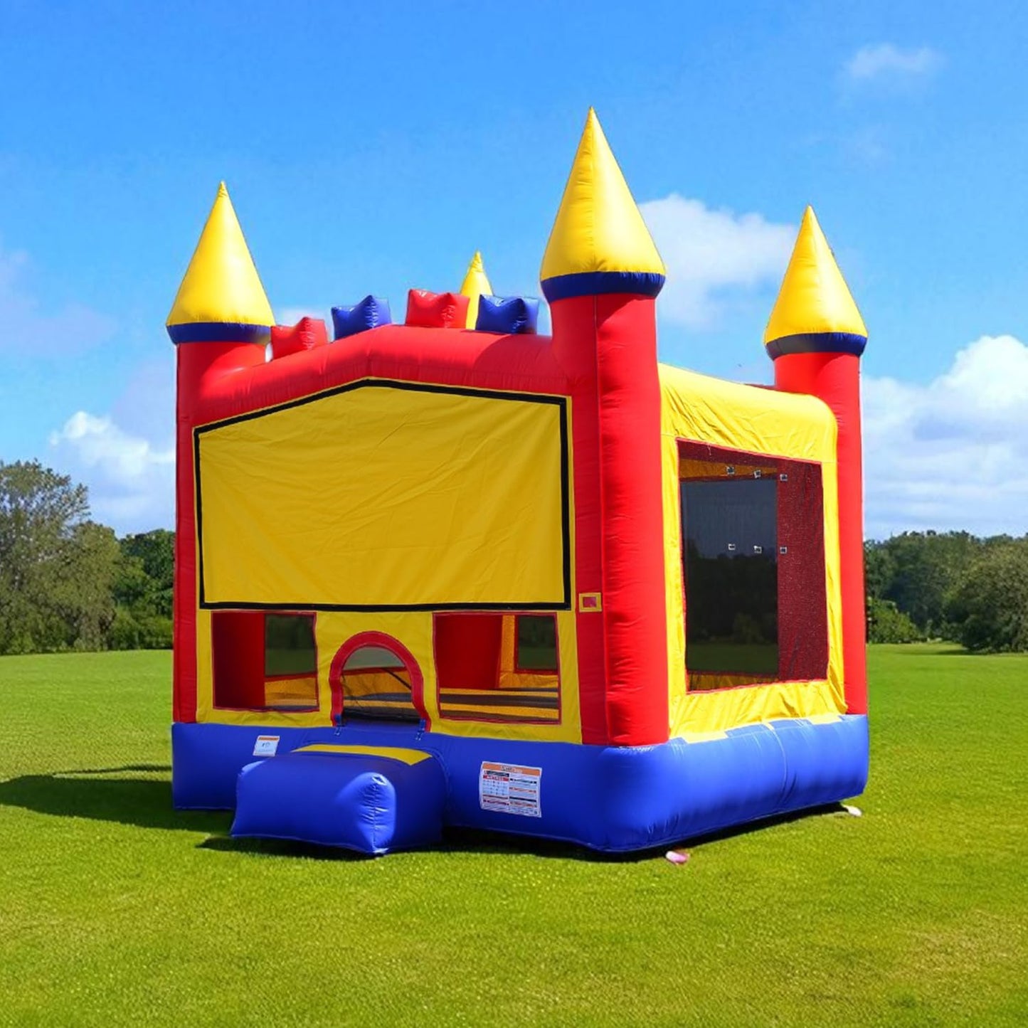 JumpOrange Rainbow Commercial Grade Bounce House for Kids and Adults 13x13 (with Blower), Basketball Hoop, Outdoor Indoor, Big Inflatable, Birthday