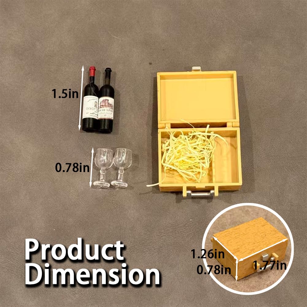 1/12 Dollhouse Miniature Wine Bottle Kit, Wood Case with Wine Glasses