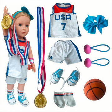 Wenzhuo Basketball Sports Dolls Clothes set-18 inch Doll Closet Accessories-Doll Tops, Short Sleeves, Headbands, Socks, Shoes, Rackets, etc-Children's