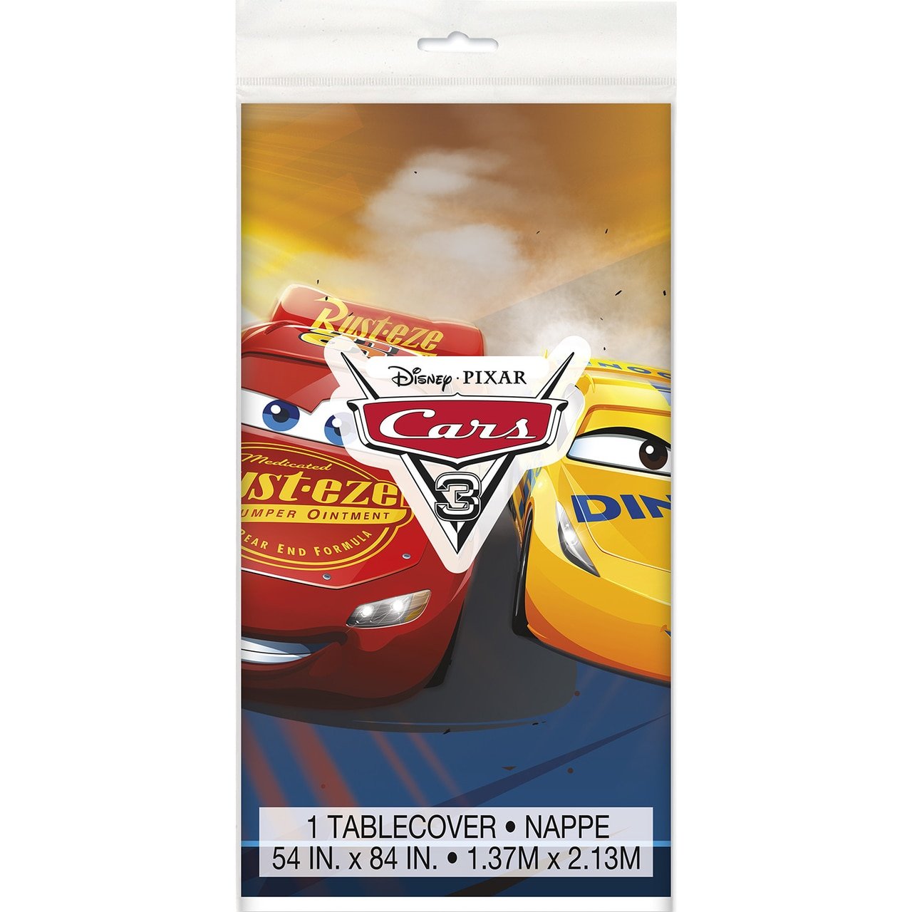 Disney Cars 3 Rectangular Plastic Table Cover - 54" x 84", 1 Pc