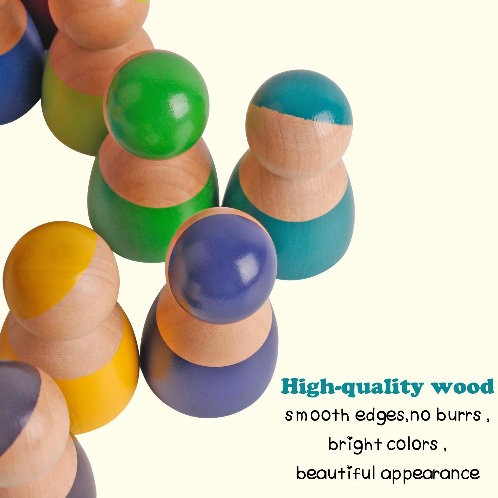Dinhon Rainbow Friends Wooden Dolls & Play Figures for Toddlers