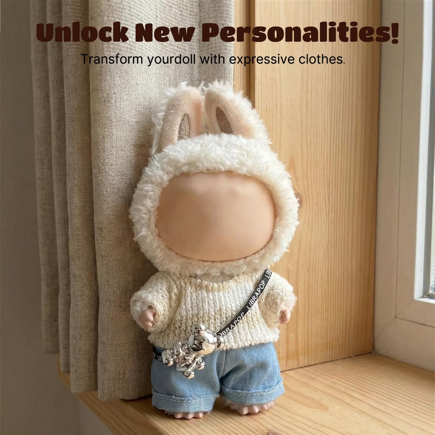 17cm Doll Clothes(NO Doll), Cute Dolls Outfit Accessories with Sweater + Denim Jeans + Pants, Small Kawaii Clothes Set for Dolls(Style 4)