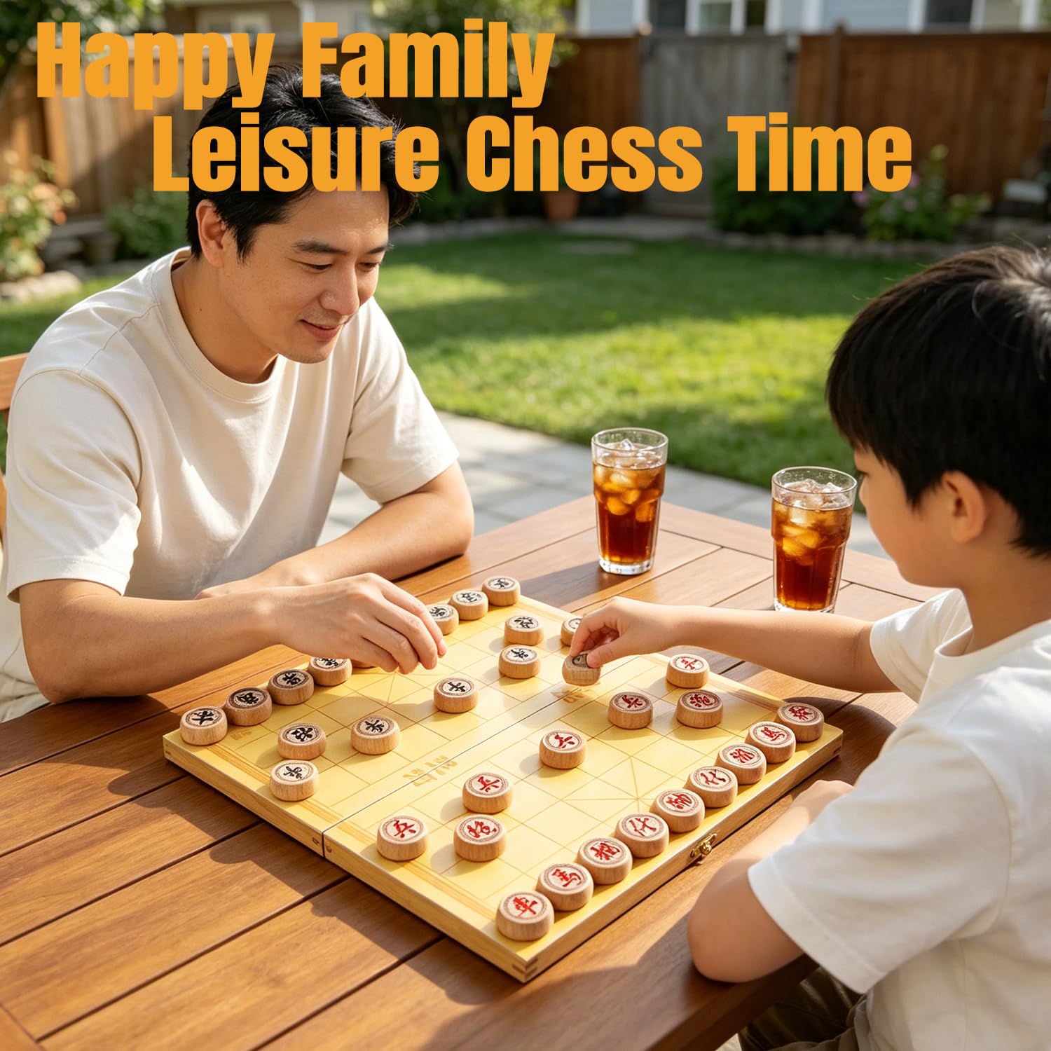 Luoyer 14 Inch Wooden Foldable Chinese Chess Xiangqi Travel Game Set with Wooden Chess Pieces Traditional Tabletop Strategy and Skill Game for Teens